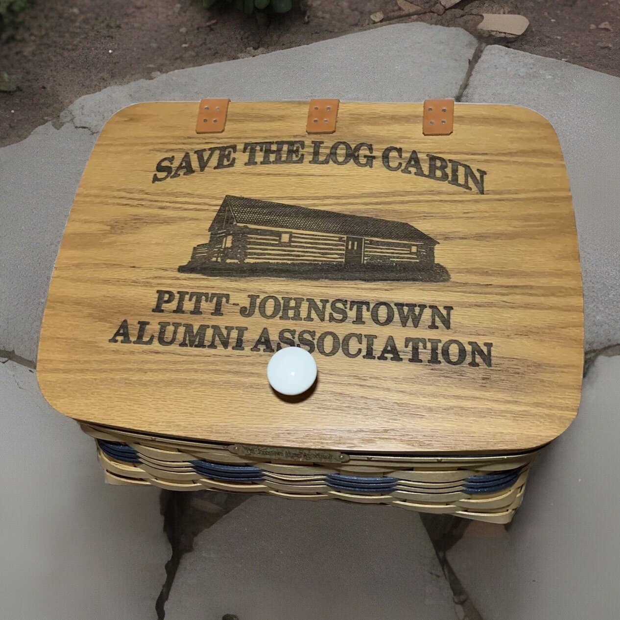 UPJ Pitt Johnstown Alumni University of Pittsburgh Log Cabin Basket w Lid OOAK UPJ Pitt Johnstown Alumni University of Pittsburgh Log Cabin Basket w Lid OOAK