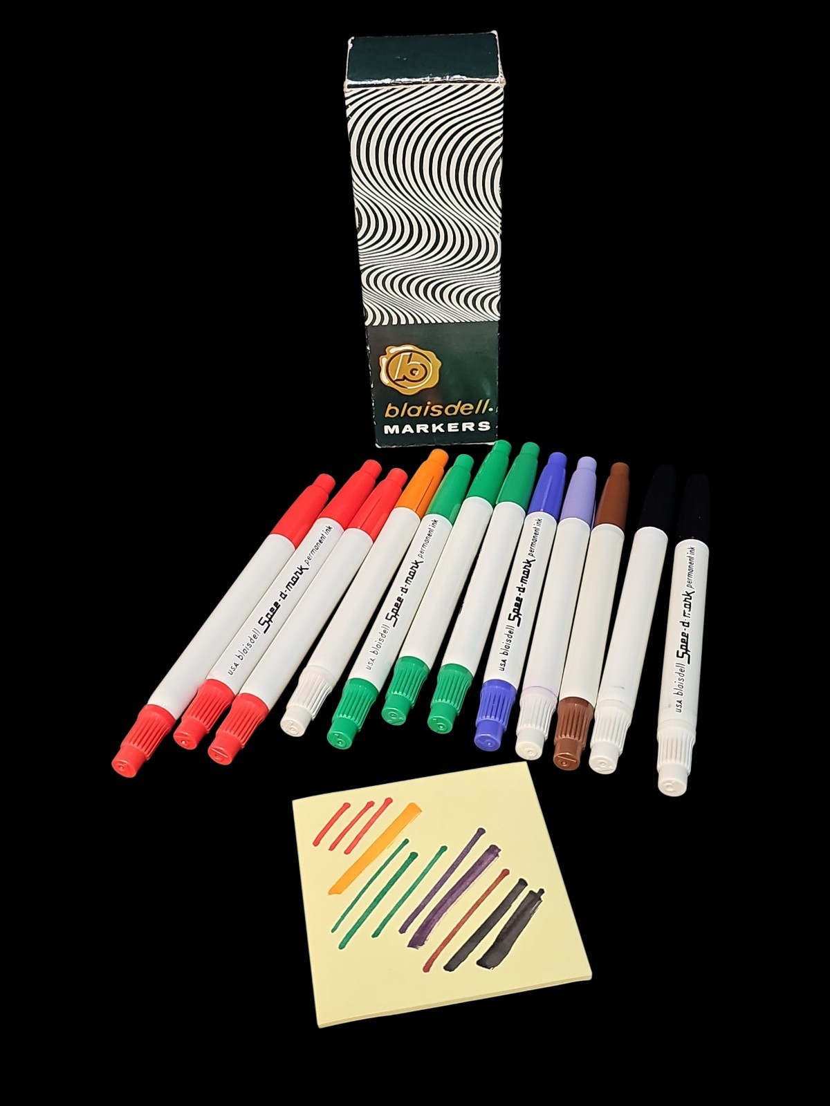 Vintage Blaisdell Spee-D-Mark Permanent Ink Markers 12ct USA Boxed Set Tested