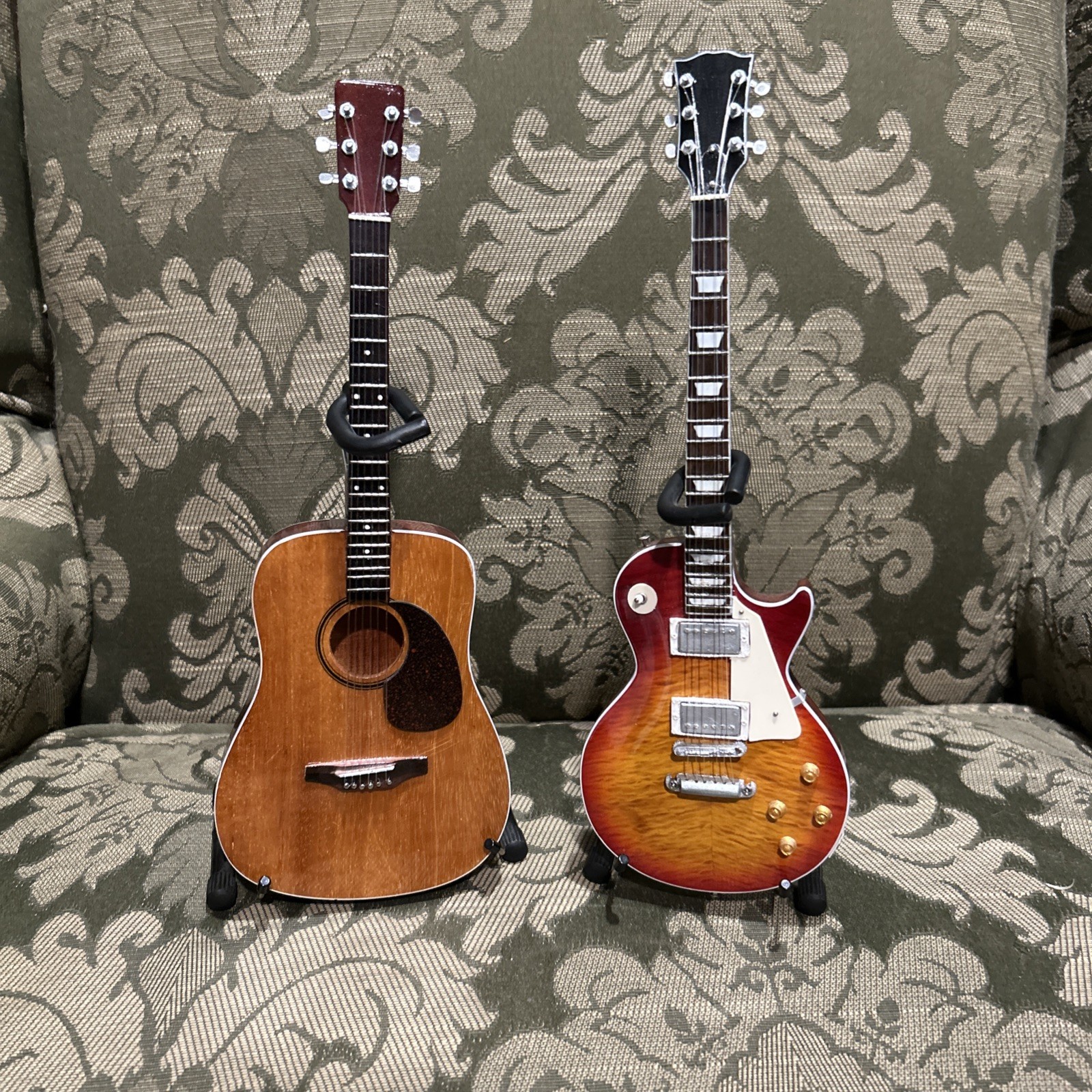 2 Miniature Guitars 10” Electric Acoustic w/ Stands