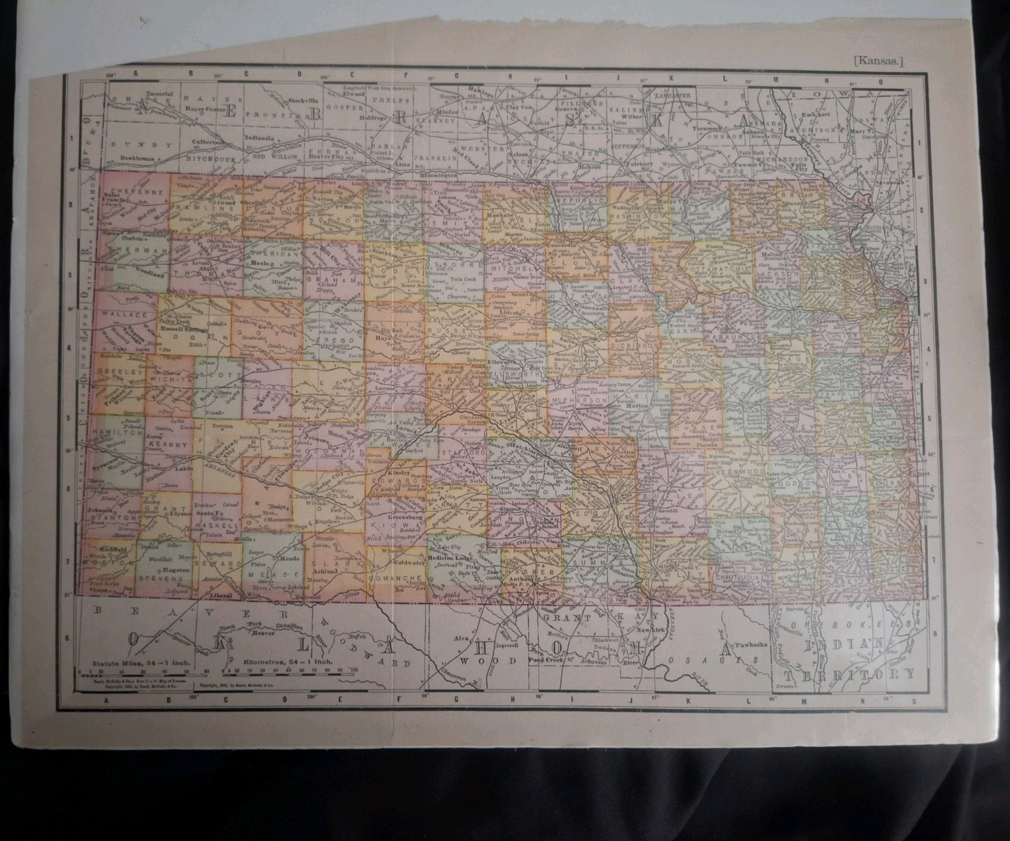 Antique Map of Kansas 1903 Americanized Encyclopedia Britannica