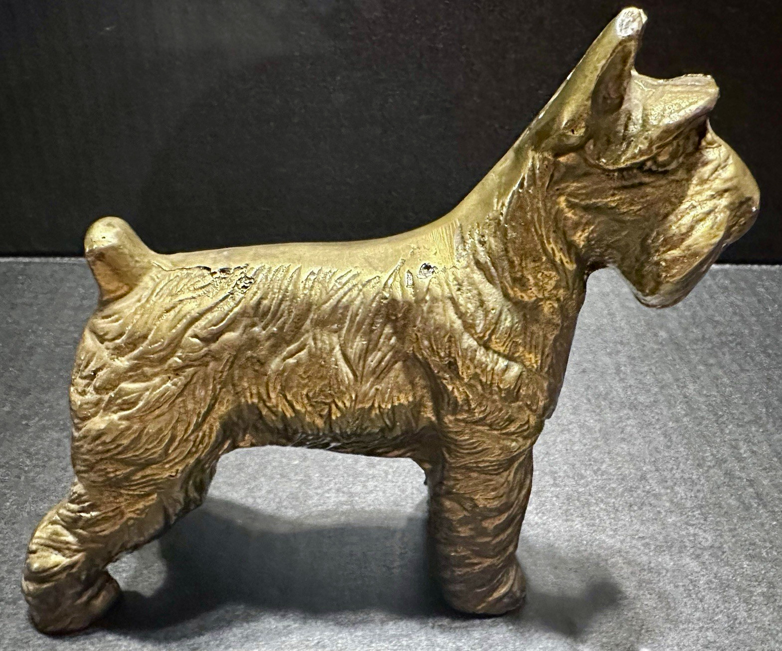 Vintage Solid Cast Brass Scottish Terrier Scottie Dog Figurine Schnauzer Statue