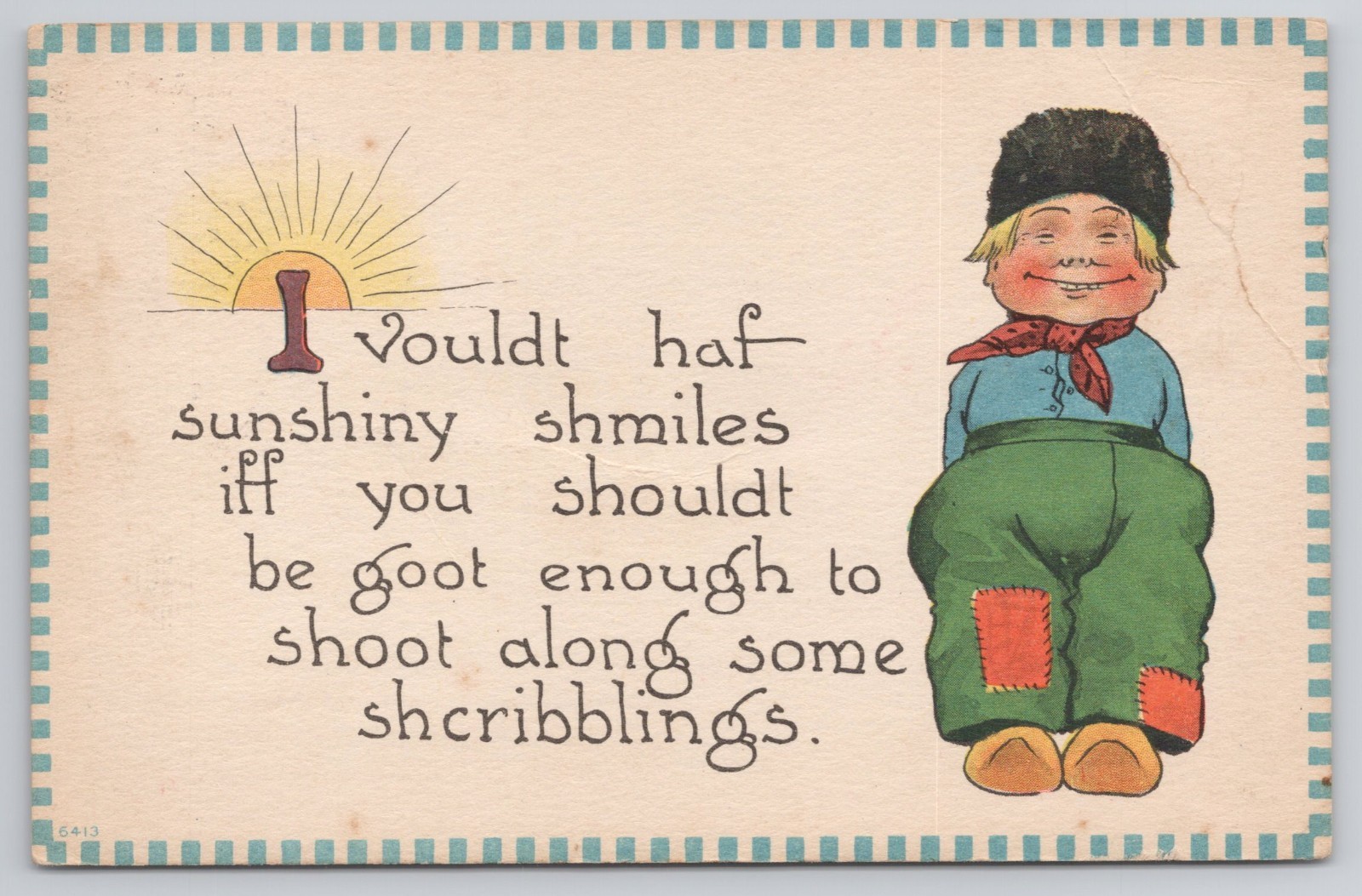 1910s Antique Dutch Boy Sunburst Postcard Series No 5413 West Barnstable MASS