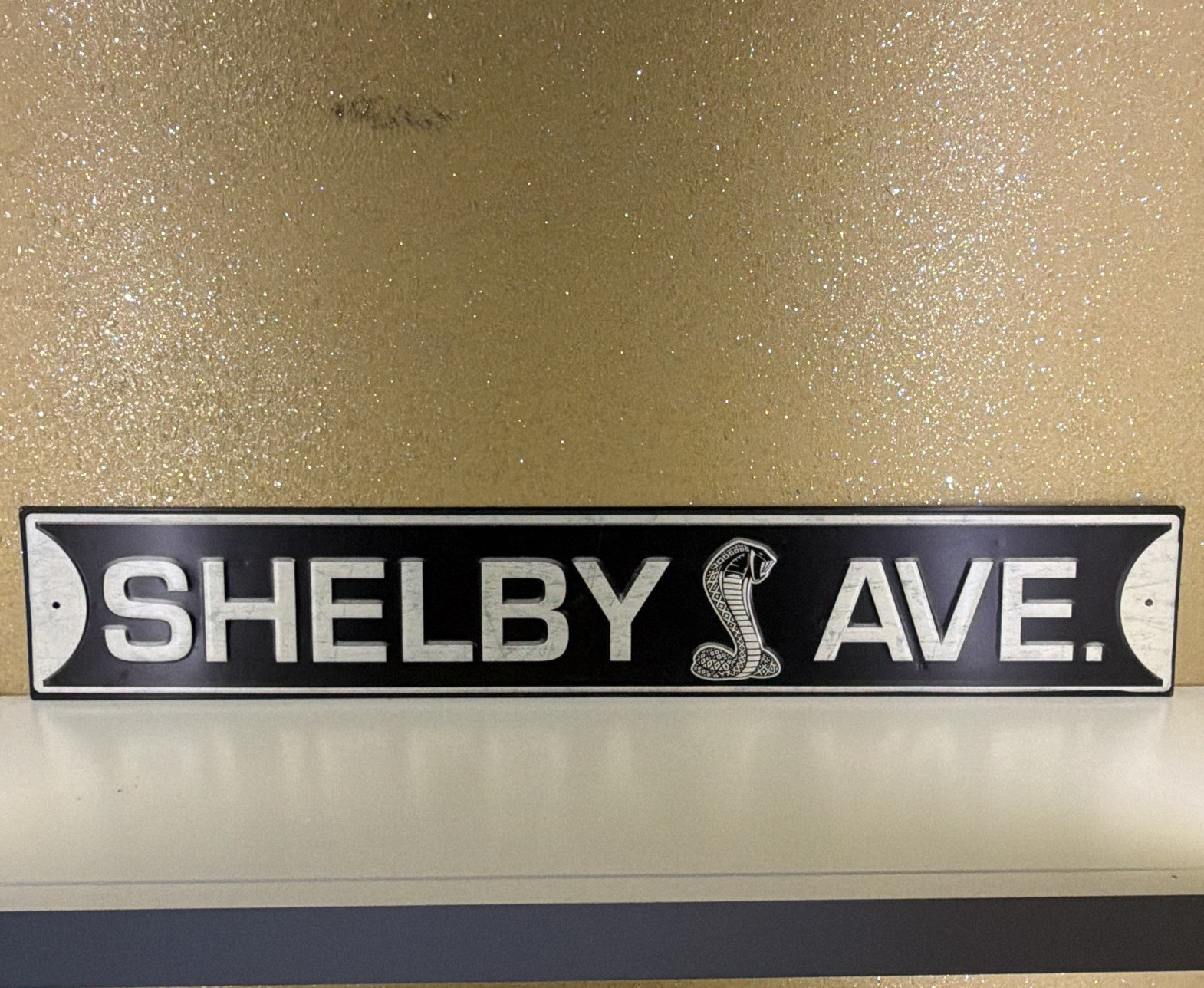 Shelby Ave Cobra Logo Street Sign Black/White Plastic Hanging Wall Sign 26.5x4.5