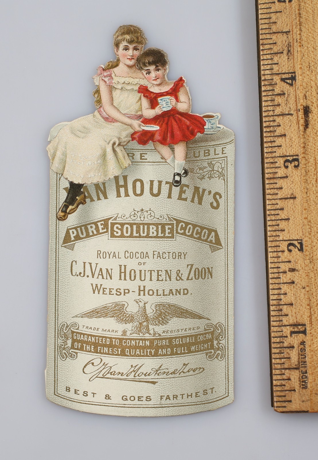Victorian Trade Card Van Houten's Cocoa Cannnister Shaped Dutch Holland