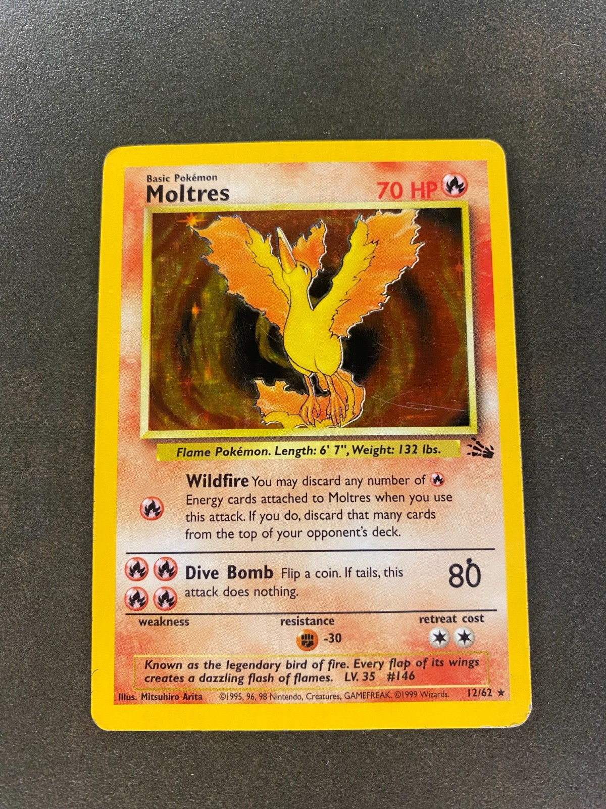 Moltres 12/62 - Fossil Set - Vintage Holo Rare 1999 Pokemon Card - LP