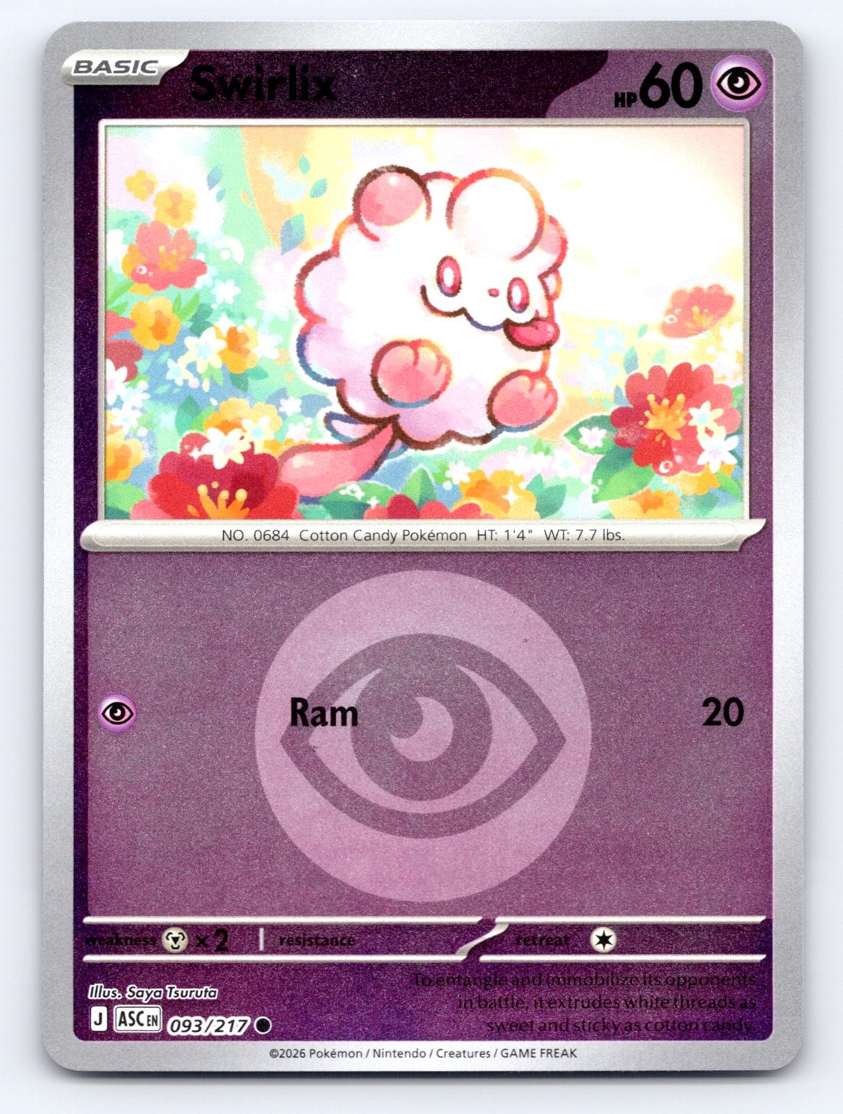 Swirlix (Energy Symbol Pattern) 093/217 Ascended Heroes Pokemon Reverse Holo NM