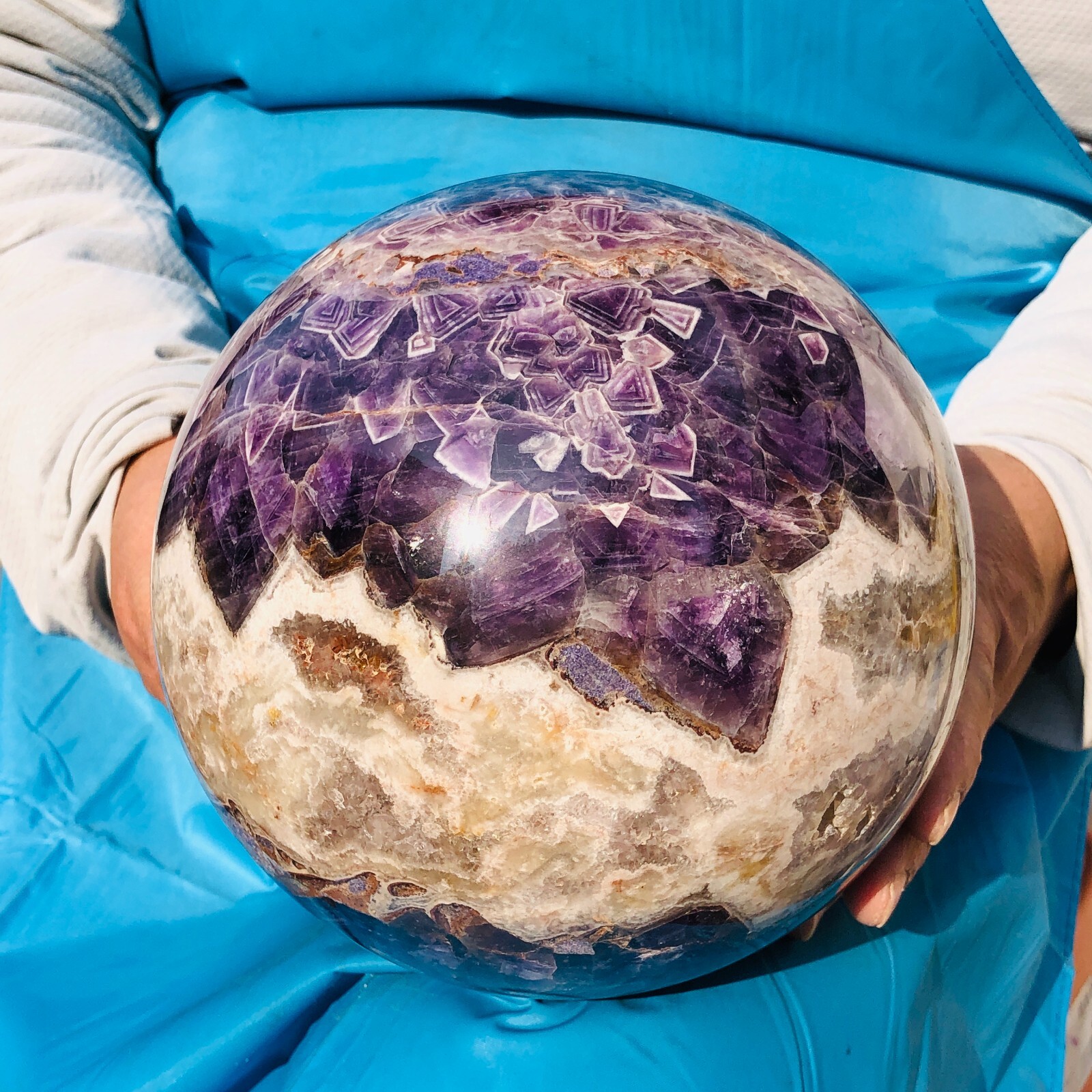 14.08LB Large Natural Dream Amethyst Sphere Quartz Crystal Ball Specimen Healing