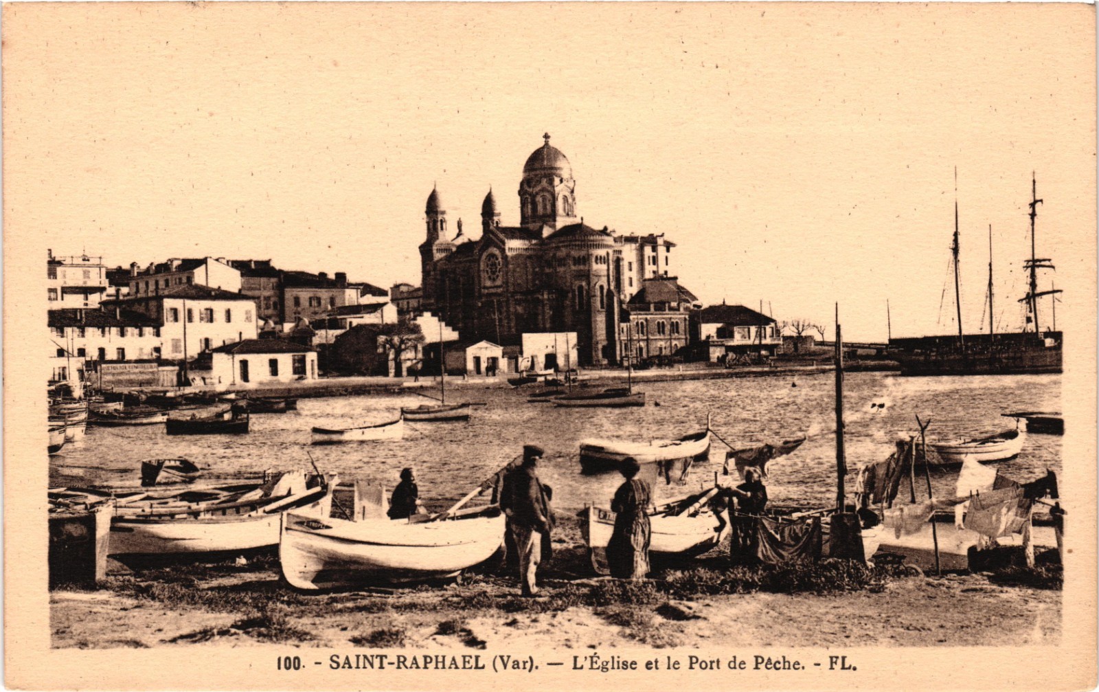 FRANCE Saint-Raphaël Church & Fishing Port Antique Postcard