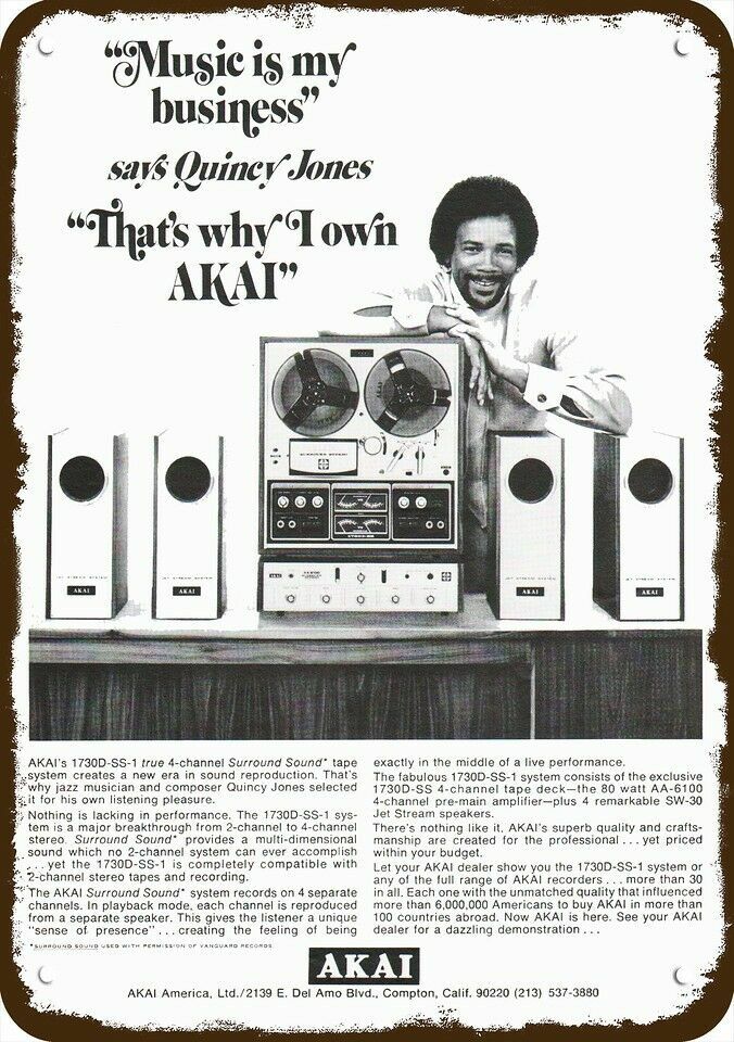 1971 QUINCY JONES & AKAI 1730D-SS-1 Tape Player *DECORATIVE REPLICA METAL SIGN*