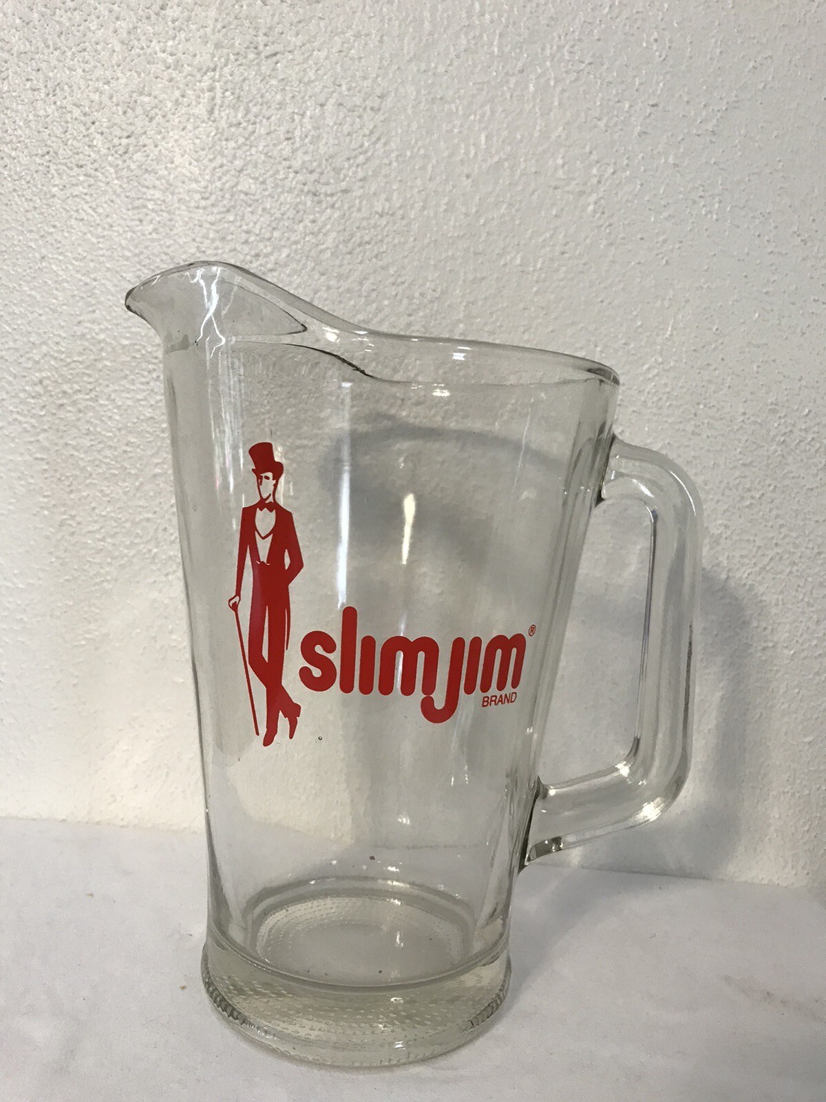Large Heavy Glass Slim Jim Pitcher good condition 9\