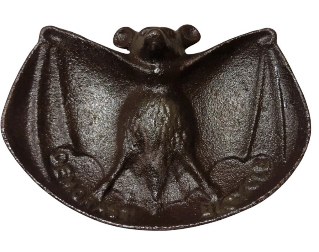 DEMORAST Bicycles Advertising Cast Iron Bat Ashtray Coin Dish DEMORAST Bicycles Advertising Cast Iron Bat Ashtray Coin Dish