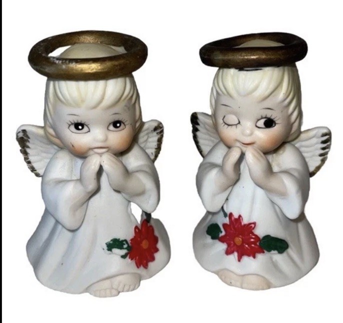 Cute Vintage Japan Porcelain Angels Figurine Bells