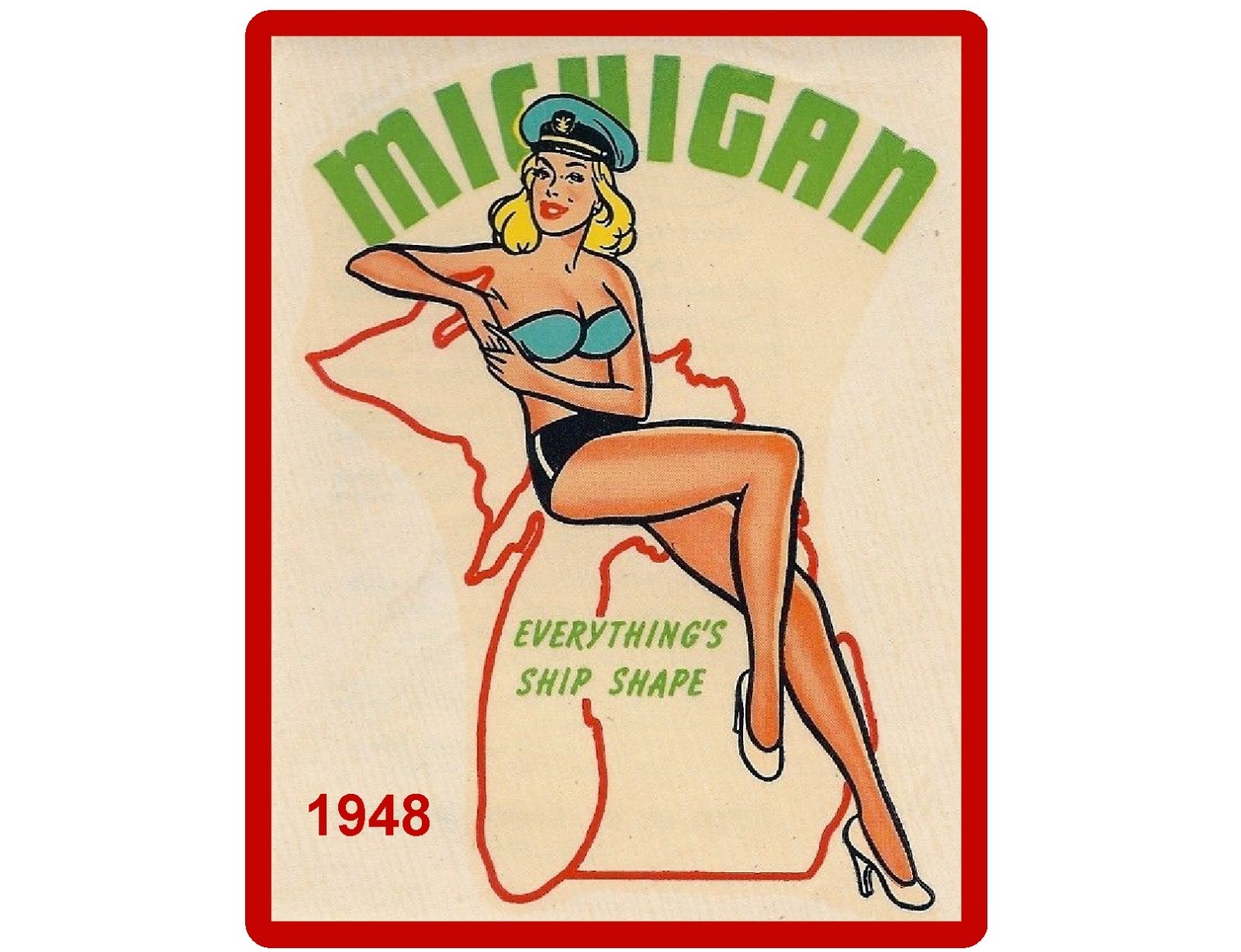 1948 MISS MICHIGAN STATE Vintage Decal Image Refrigerator / Tool Box Magnet