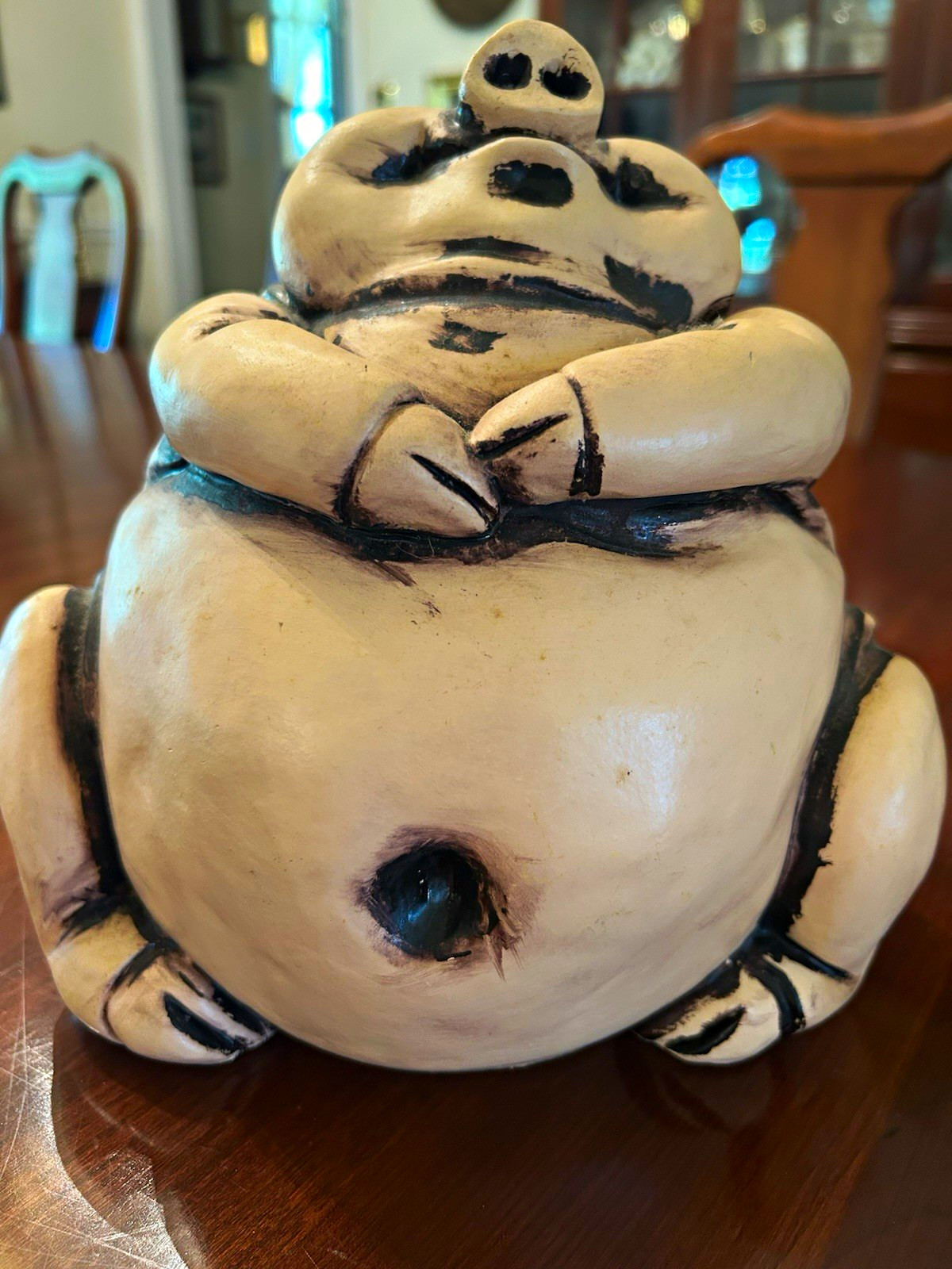 Vtg Chalk Ware Composite Hollow Chubby Sitting Pig Figurine, 8 in. Made in China