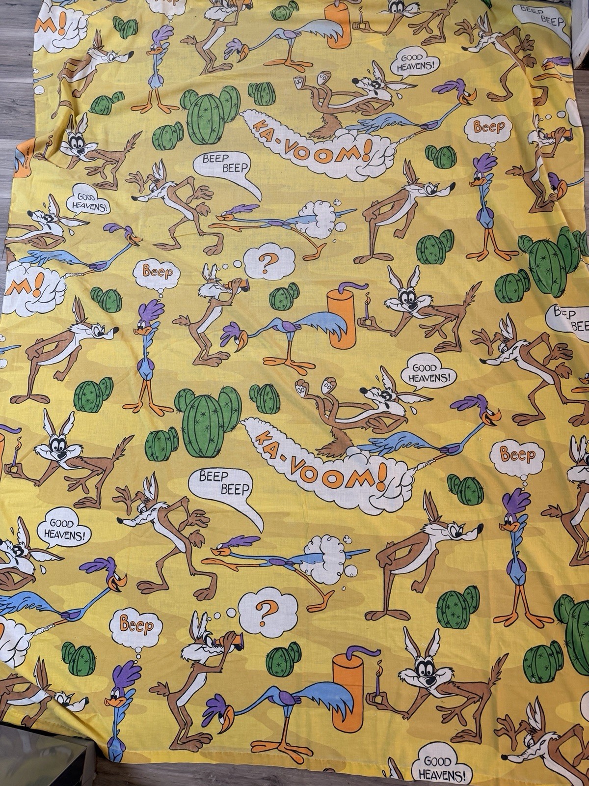 Vintage Warner Bro Twin Sheet Set Coyote Road Runner Flat Fitted Looney Tunes
