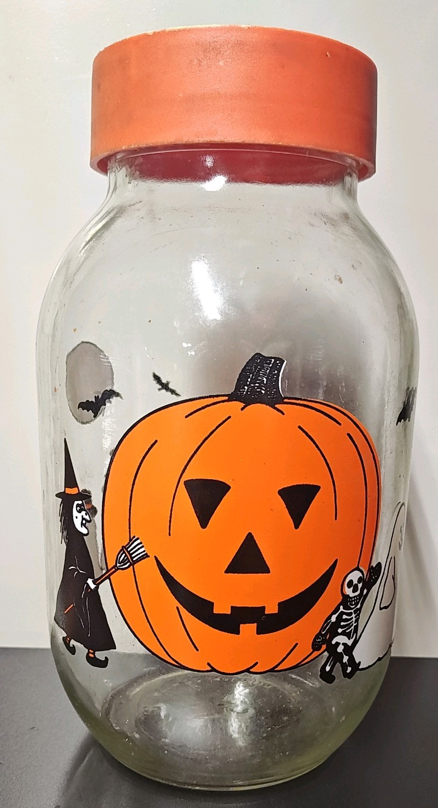 Vintage 1980\'s CARLTON Glass 3L USA HALLOWEEN Jar Canister Devil Witch Pumpkin