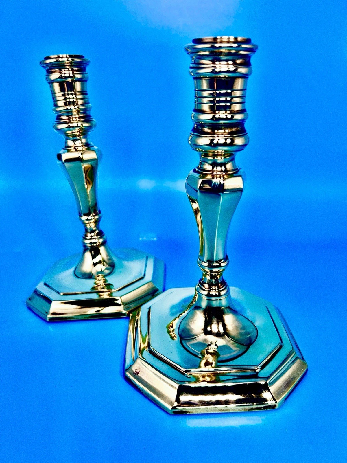 2-Gorgeous Carolina Brass hand, polished Candlesticks Taper Candle Stick Holders 2-Gorgeous Carolina Brass hand, polished Candlesticks Taper Candle Stick Holders