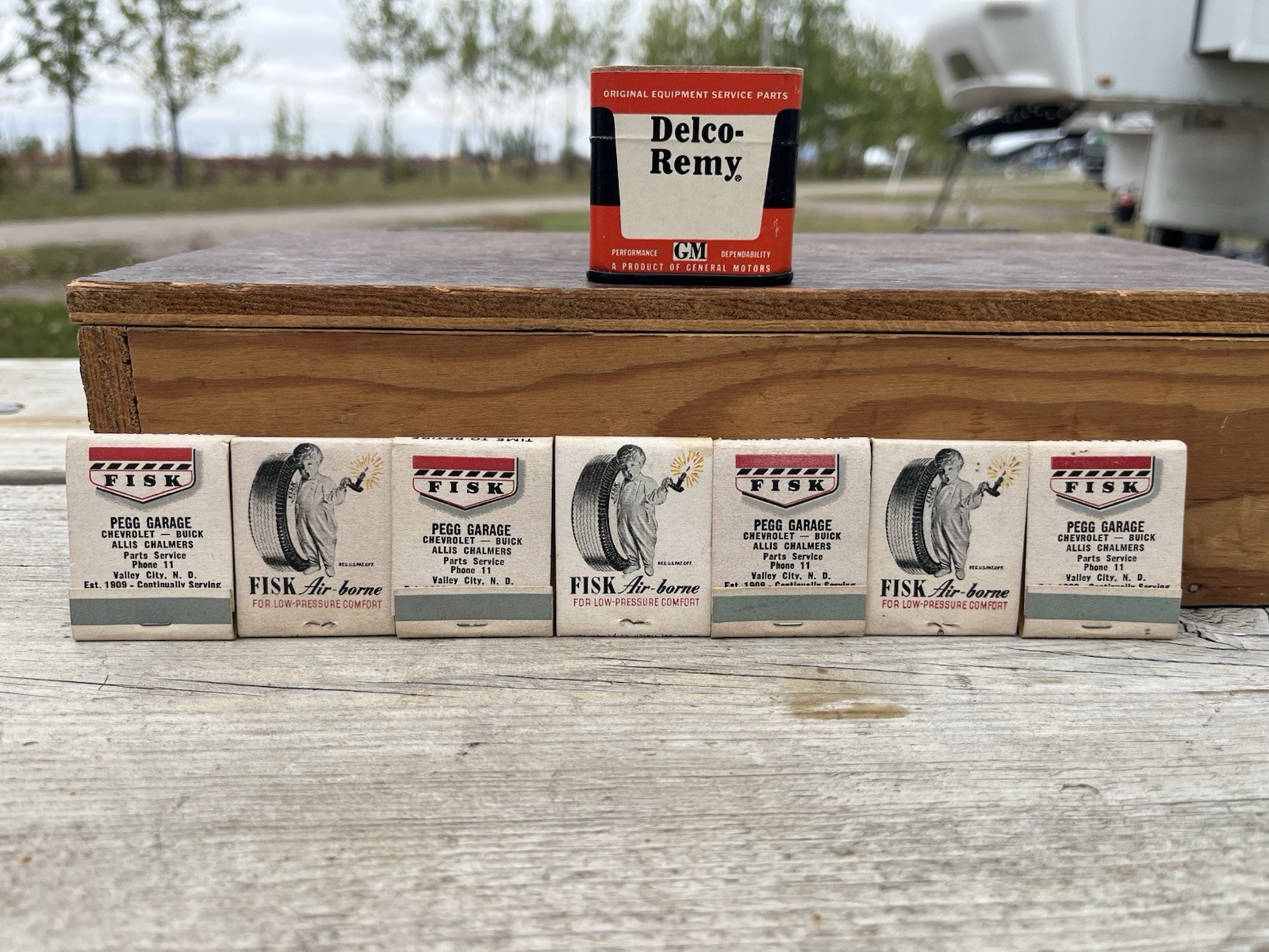 7 Vintage Matchbooks FISK TIRE Time To Re-Tire Pegg Garage Chevy Buick AC