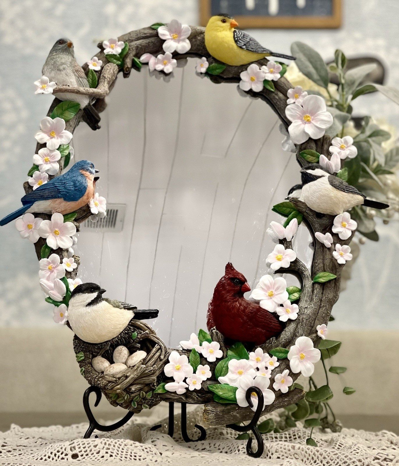 The Bradford Exchange Garden Reflections Oval Mirror with Sculpted Songbirds
