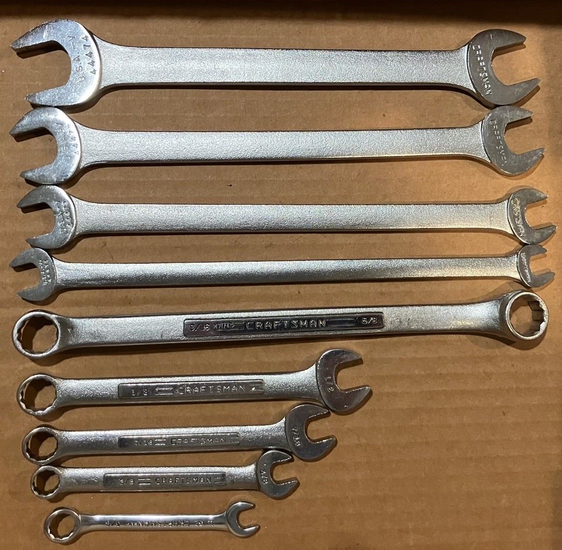VINTAGE CRAFTSMAN WRENCHES VARIETY OF 9 V44475-4-3-2(7/8-3/8) PLUS 5(12/32-9/16) VINTAGE CRAFTSMAN WRENCHES VARIETY OF 9 V44475-4-3-2(7/8-3/8) PLUS 5(12/32-9/16)