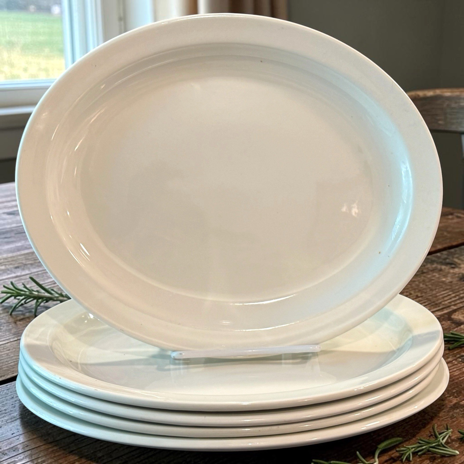 Midwinter Stonehenge White Steak Plates Set of 5 Oval 9 1/2 x 12 Coupe Style