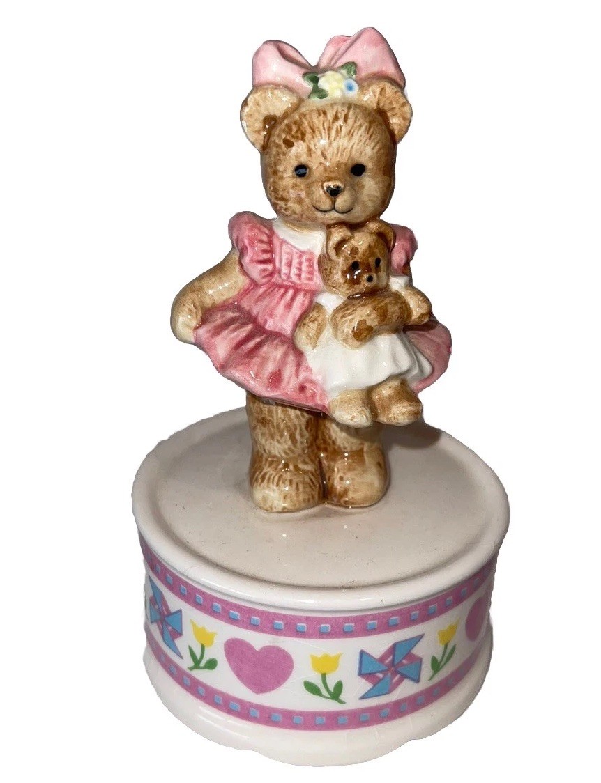 Vintage fun Ceramic Teddy Bear Holding Teddy Bear Figurine