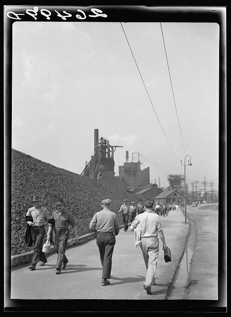 Aliquippa Pennsylvania 1938 Steel Plant Shift Workers Walk Factory Exit