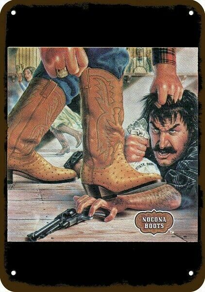 1980 NOCONA BOOTS Cowboy & Bandit Gun Vintage Look DECORATIVE REPLICA METAL SIGN 1980 NOCONA BOOTS Cowboy & Bandit Gun Vintage Look DECORATIVE REPLICA METAL SIGN