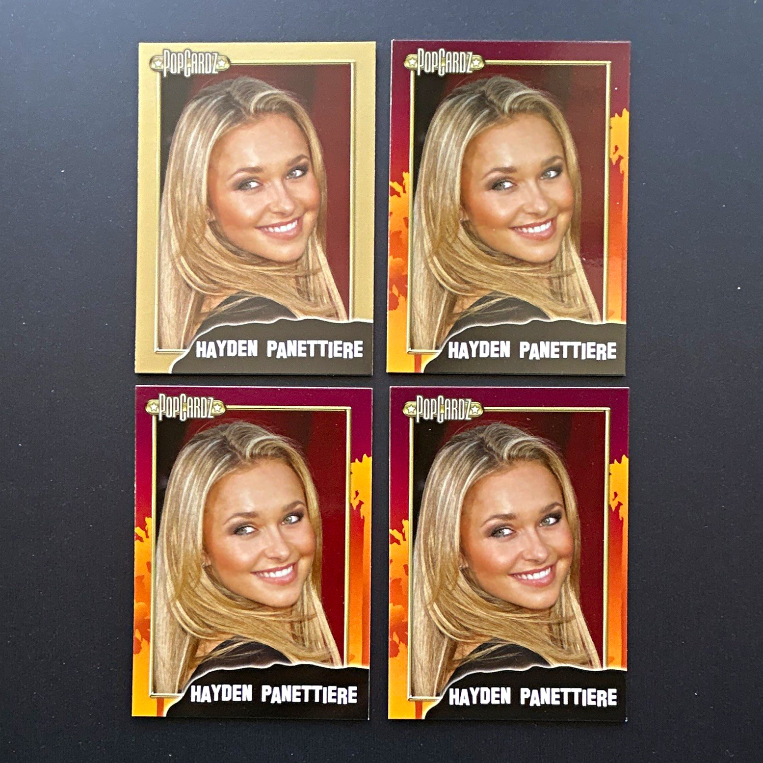 PopCardz 2008 Hayden Panettiere Lot #33  (1) Gold card, (3) base cards.