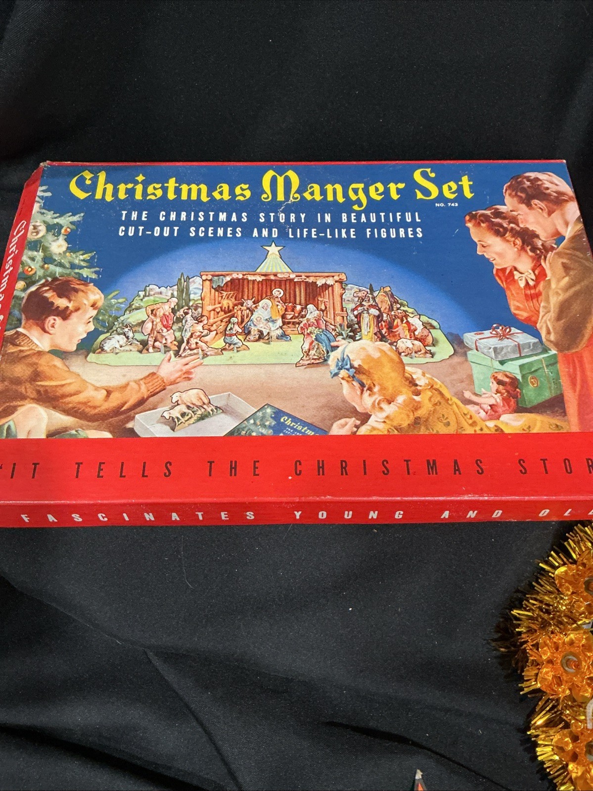 Vintage 1950s Christmas Manger Set~ Nativity Cut-Out Scene~Box~#743~Wells Badger