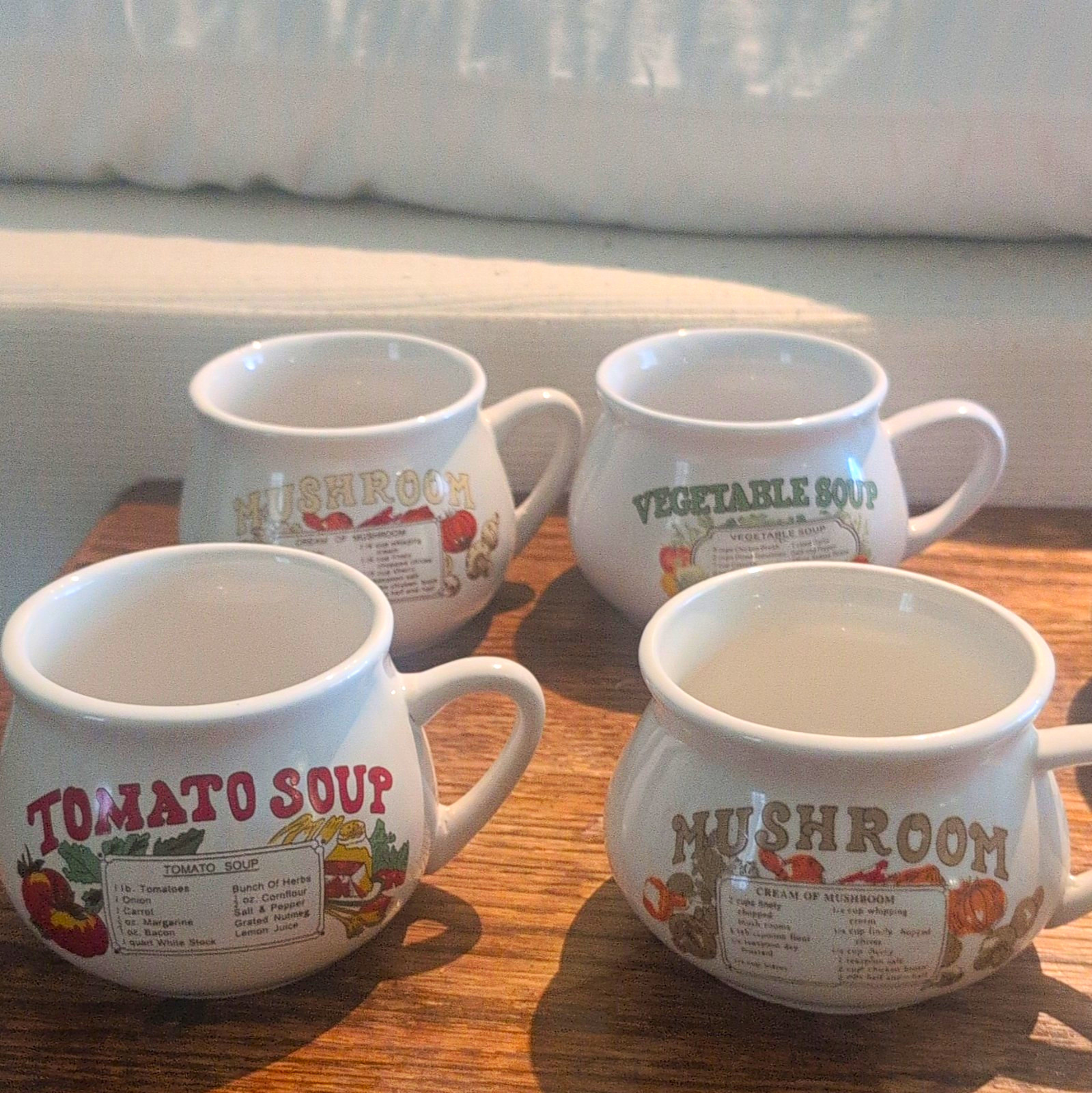7-Piece Ceramic Soup Recipe Mugs Set White Multicolor Painted With Handle