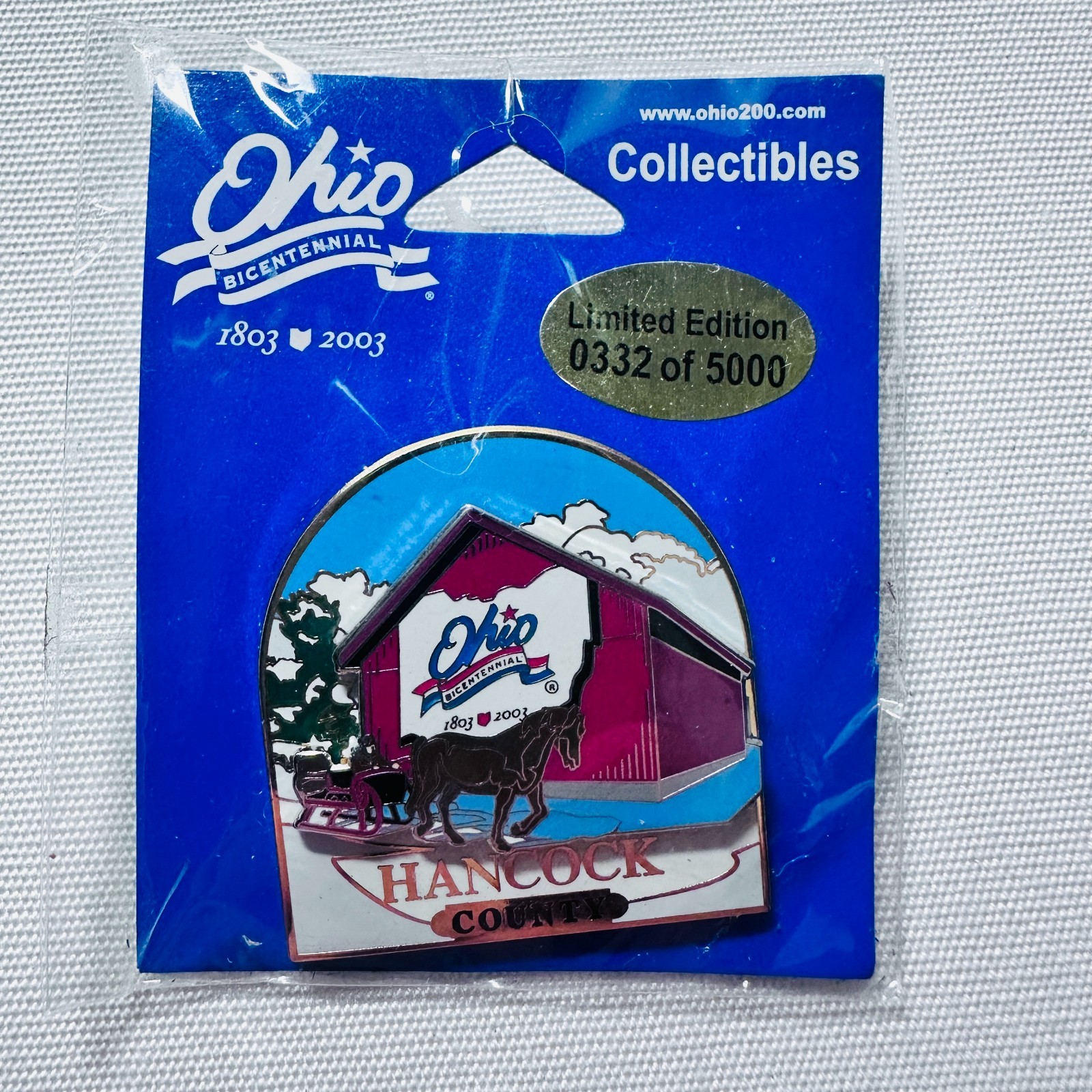 Hancock County Ohio Bicentennial 2003 Enamel Pin Vintage Limited Edition Barn