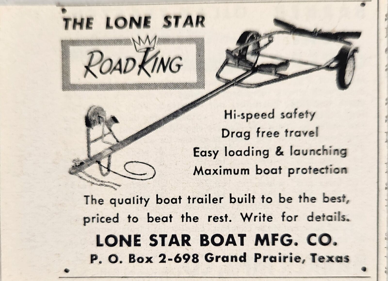 1952 Print Ad The Lone Star Road King Boat Trailers Grand Prairie,Texas