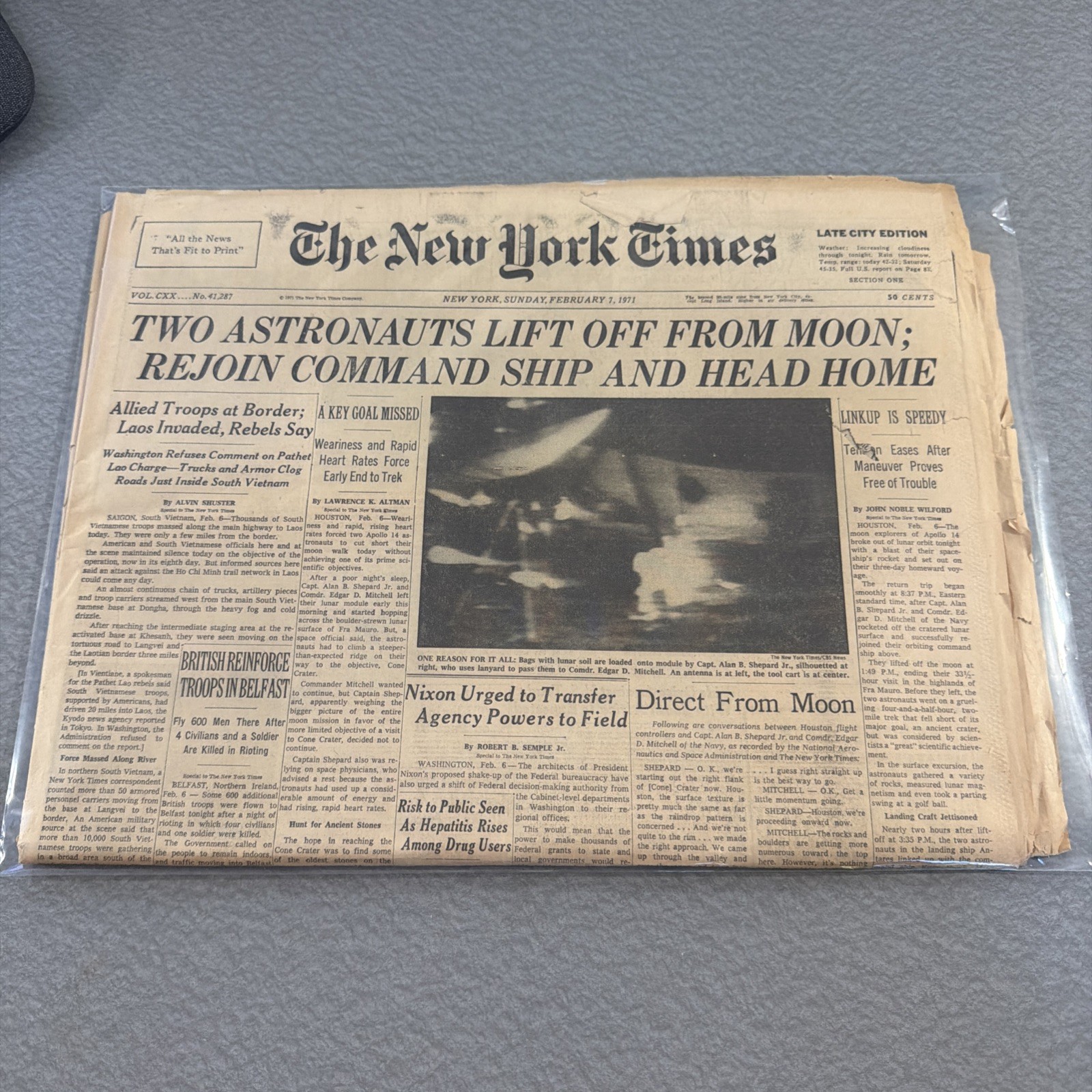 Vintage Feb 7, 1971 NY Times “Liftoff from Moon” Late City Edition