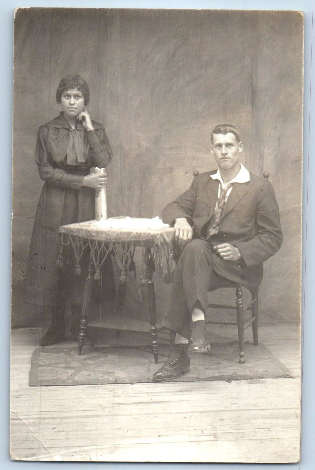c1910's Man Black American Woman Studio RPPC Photo Unposted Antique Postcard