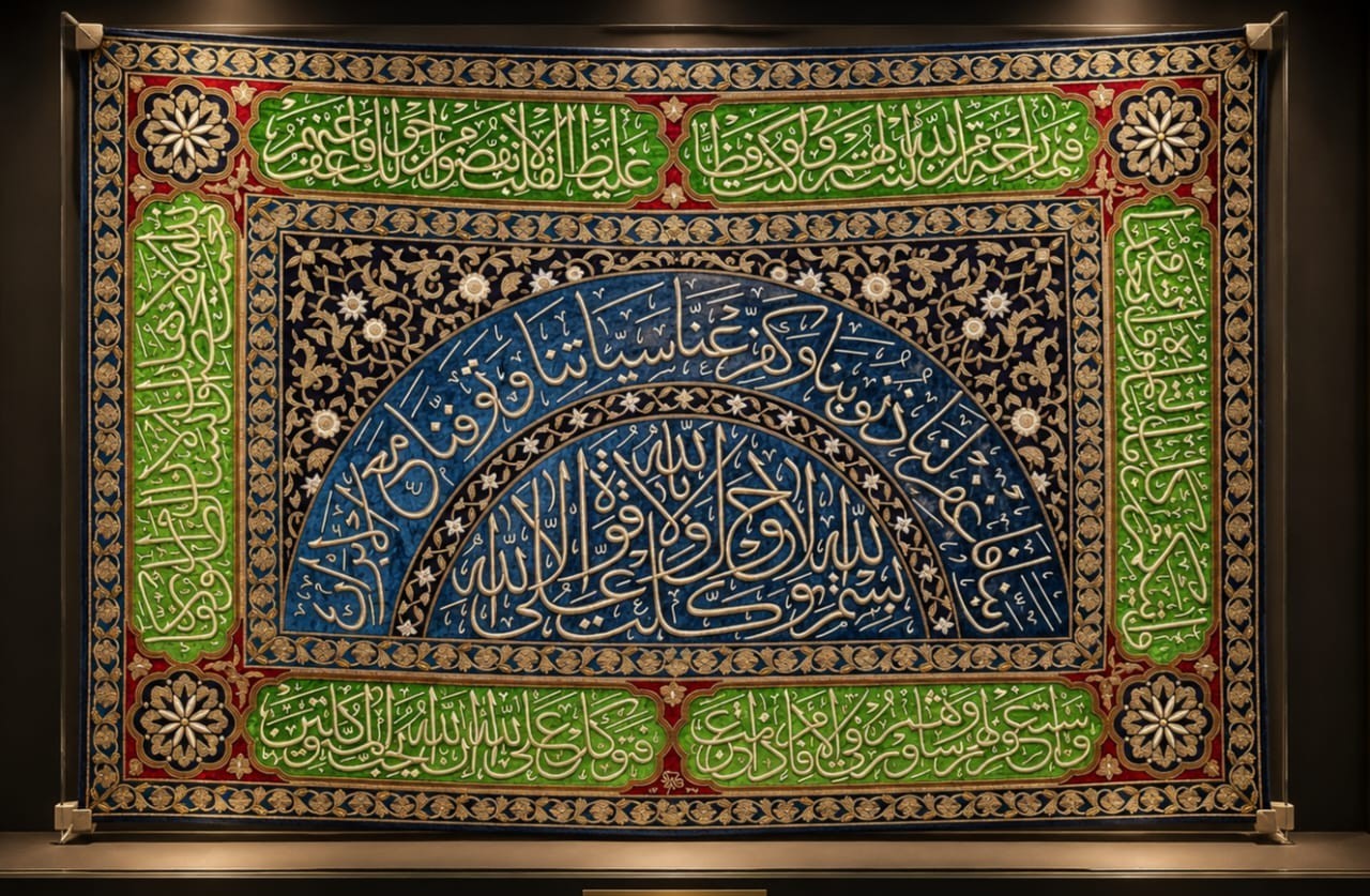 Big Size Ottoman Islamic Hand embroidered  textile panel inscribed Quran verses