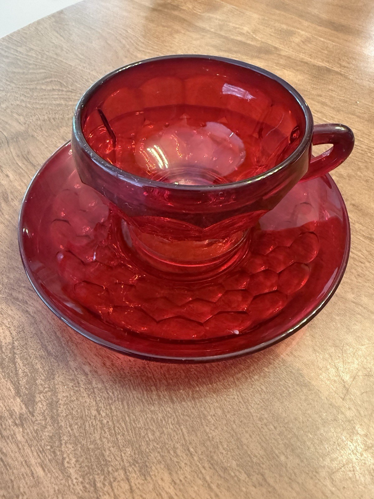 Anchor Hocking Royal Ruby Red Bubble Cup & Saucer Vintage 