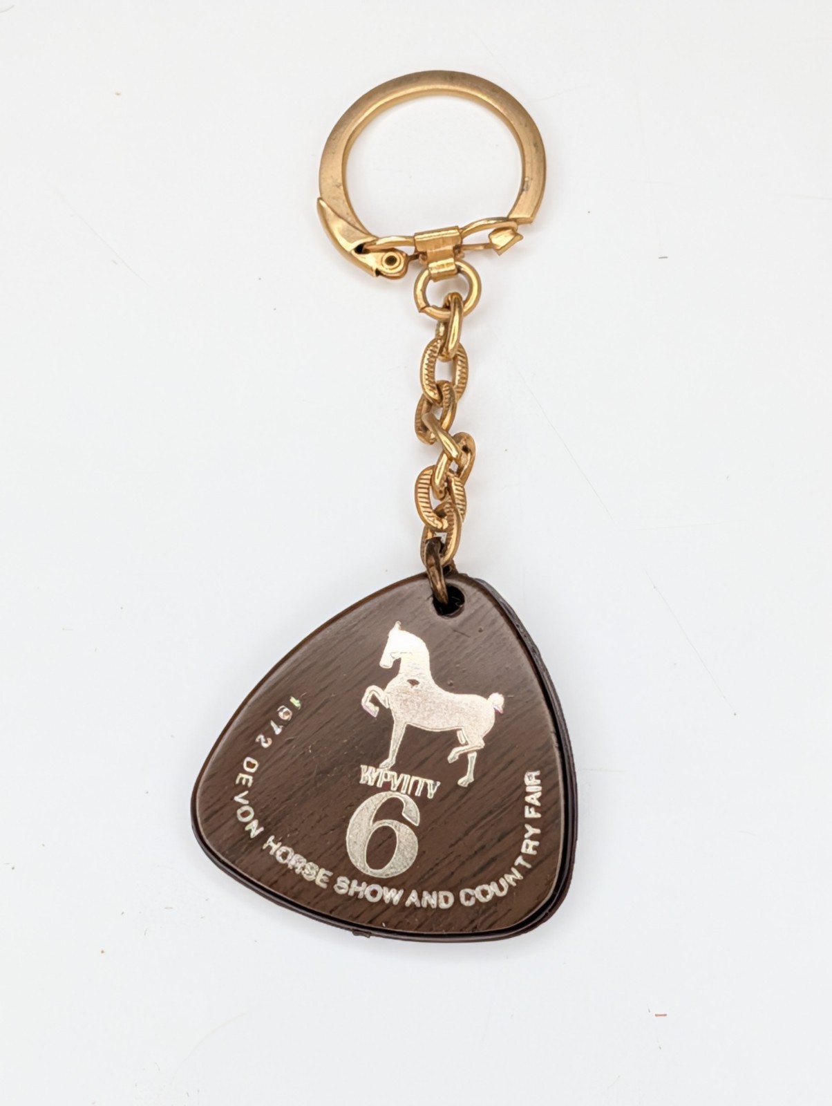 Vintage 1972 Devon Horse Show Country Fair WPVI TV 6 Keychain Faux Wood Grain