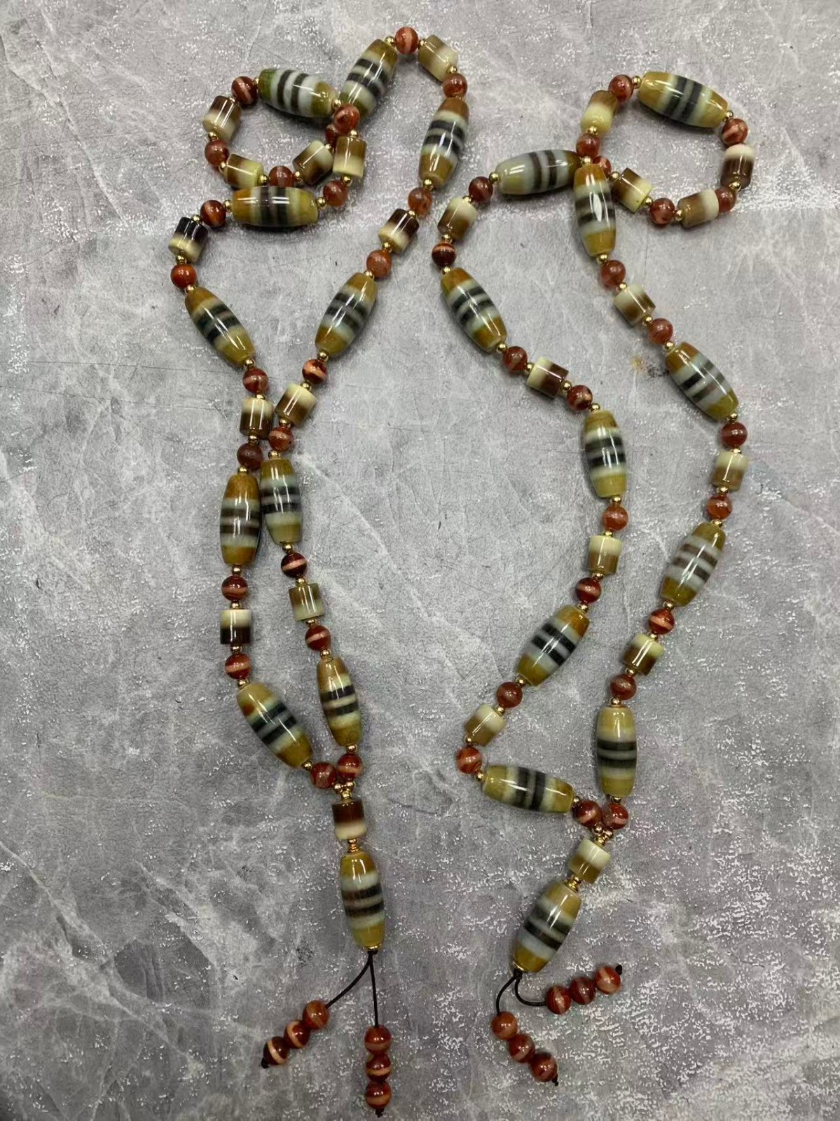 2Pcs Wonderful Rare Tibetan Old Agate Dzi *2Stripes* Beads Necklaces