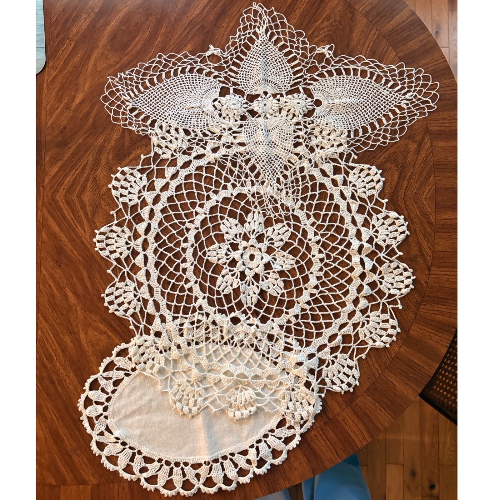 Vintage Handmade Crochet Doily Set 3pc Cream Lace Round Oval Farmhouse Victorian