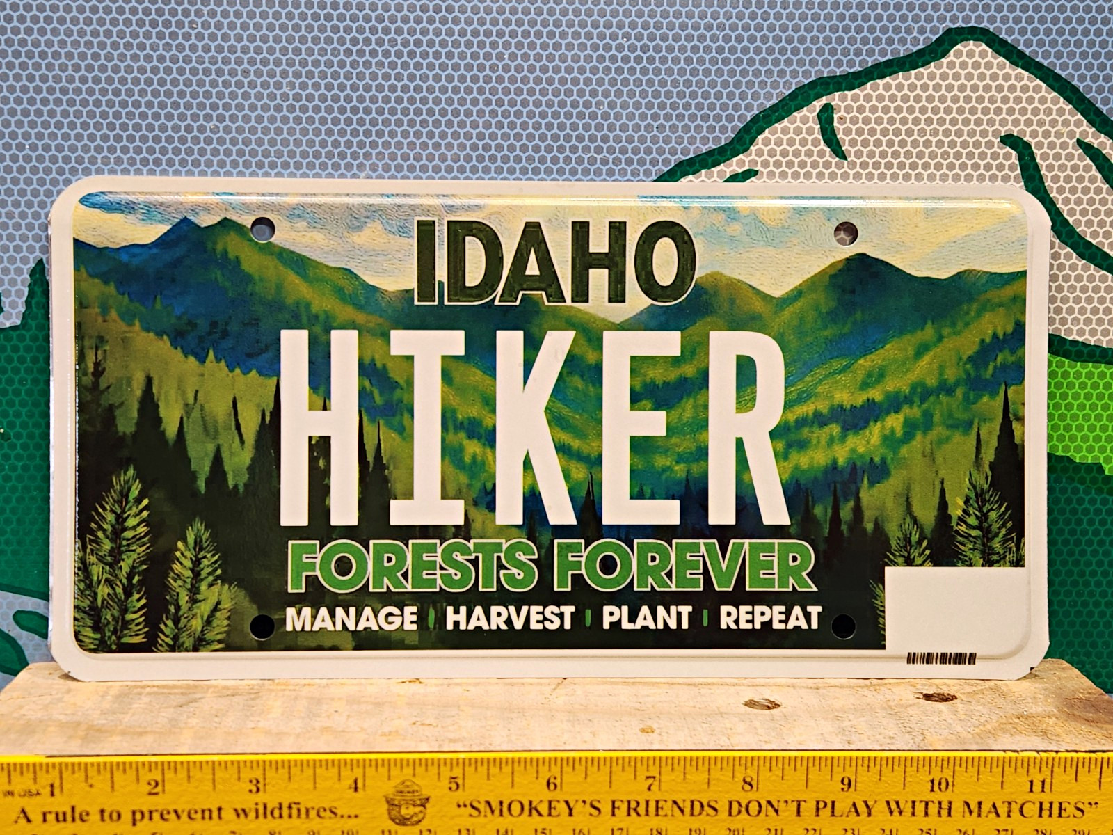 Idaho Vanity License Plate HIKER Forests Forever Hiking Backpacking New Mint