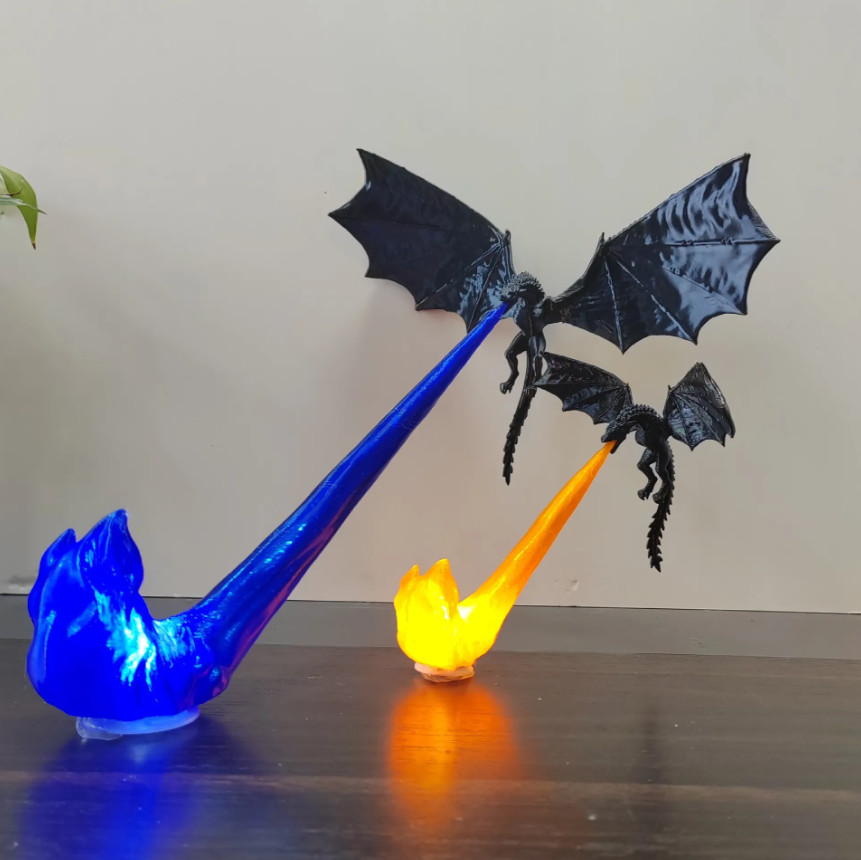 3D Printed Dragon Flame LED Figurine, Fantasy Book Nook Decor, Unique Gift