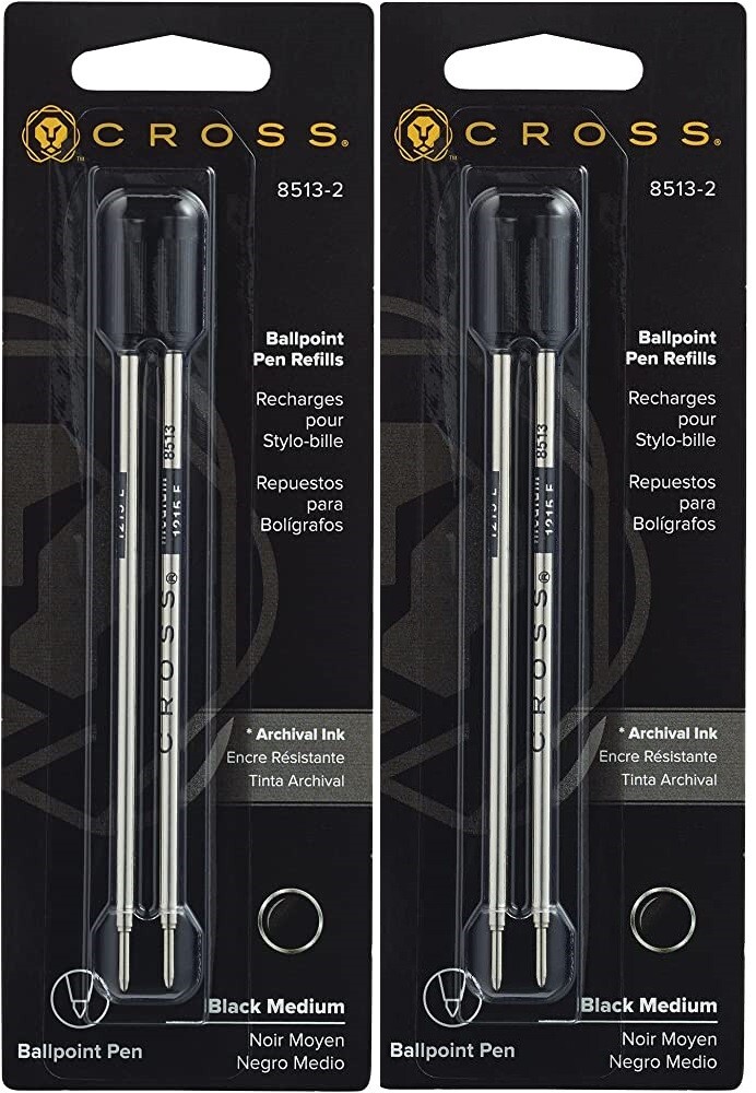 Cross Genuine Ballpoint Pen Refills, #8513, Black Medium, 2 Packs, 4 Refills Cross Genuine Ballpoint Pen Refills, #8513, Black Medium, 2 Packs, 4 Refills