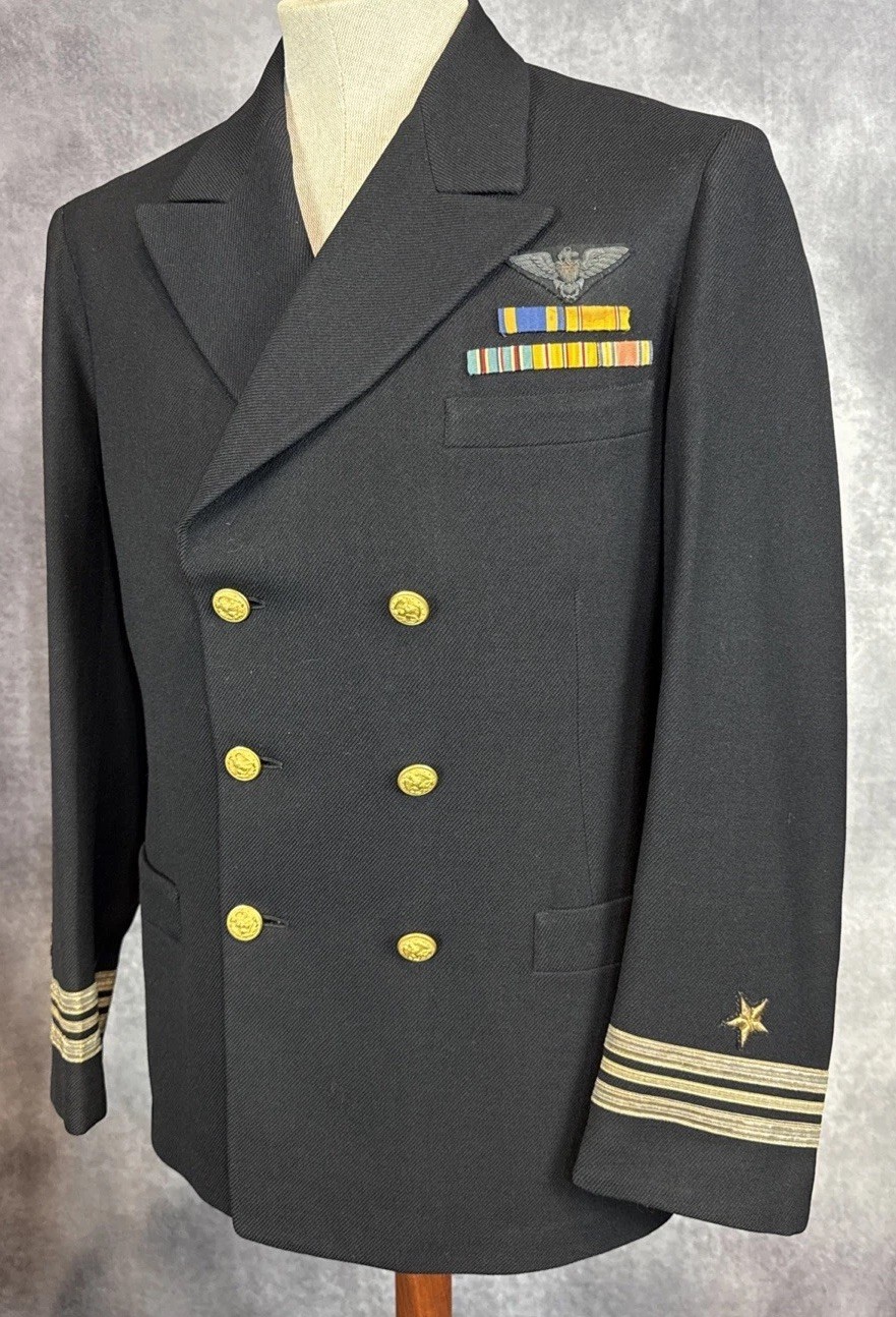 WW2 Navy Pilot Officers Blue Jacket. 1/2 Ribbons Bullion Wings Pacific War WWII