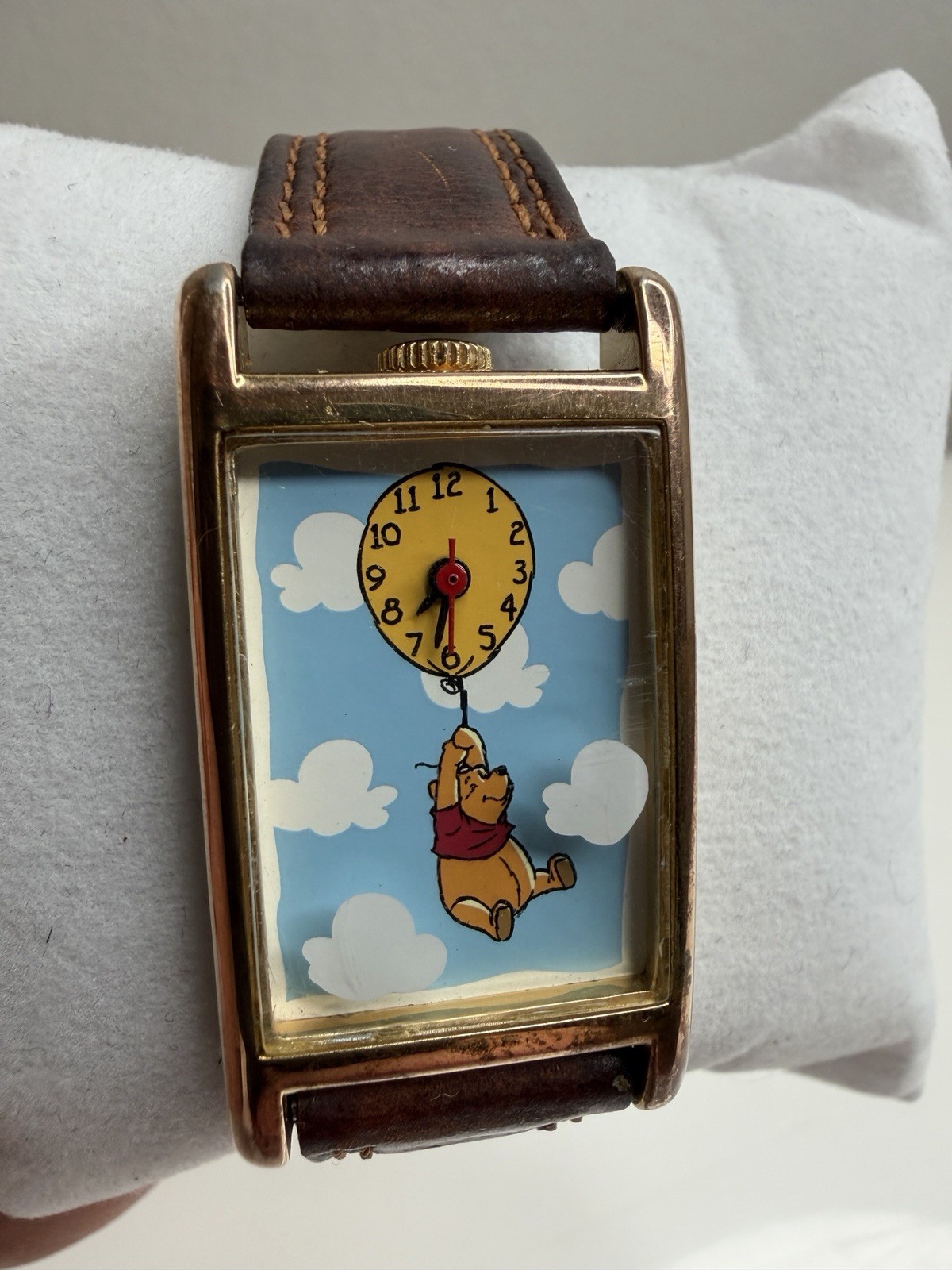 Vintage Timex Disney Winnie the Pooh Tank Watch Gold Leather