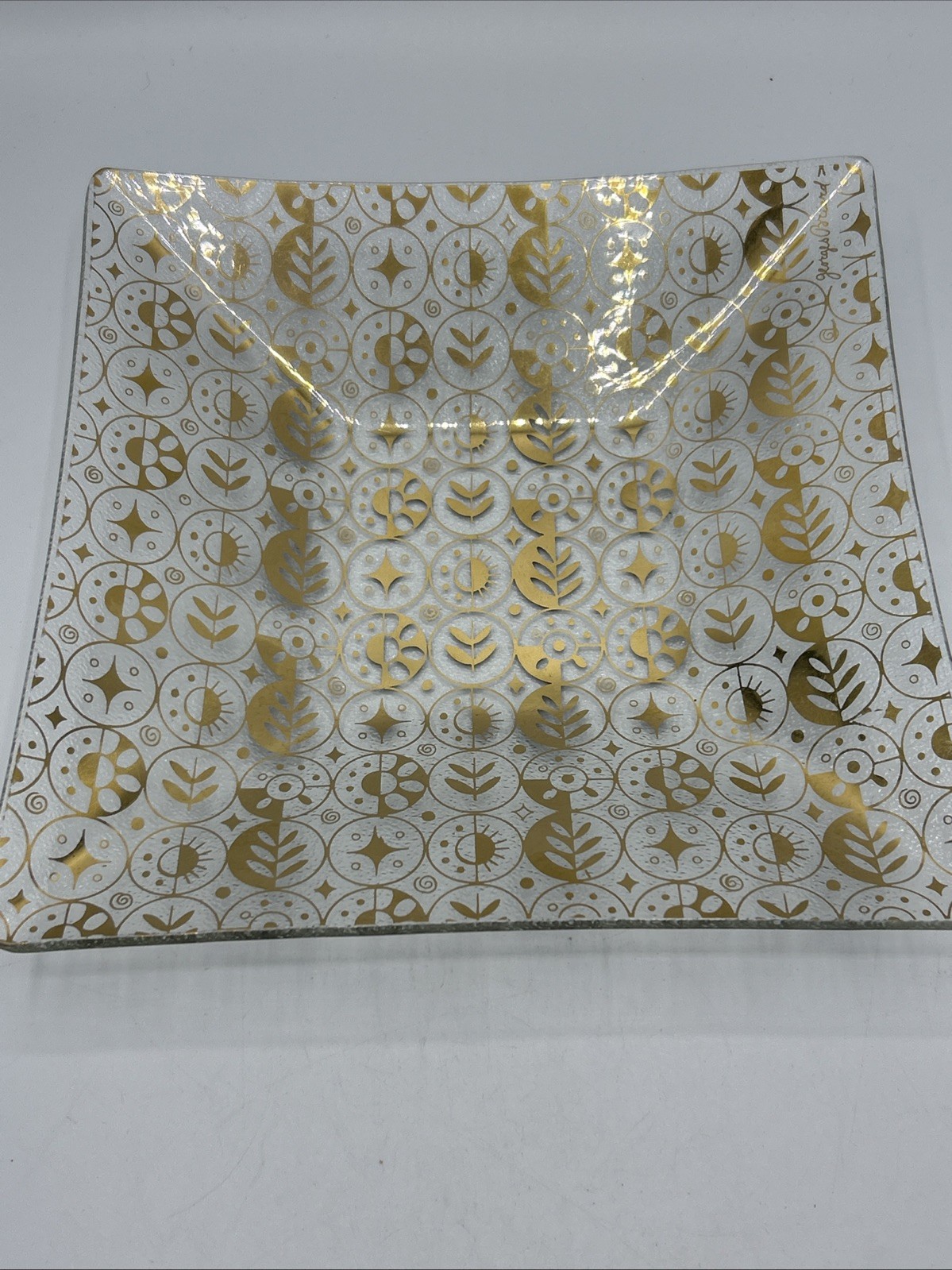 Vtg Georges Briard Bent Glass Serving Tray Bowl Gold Gilt MCM 9.5