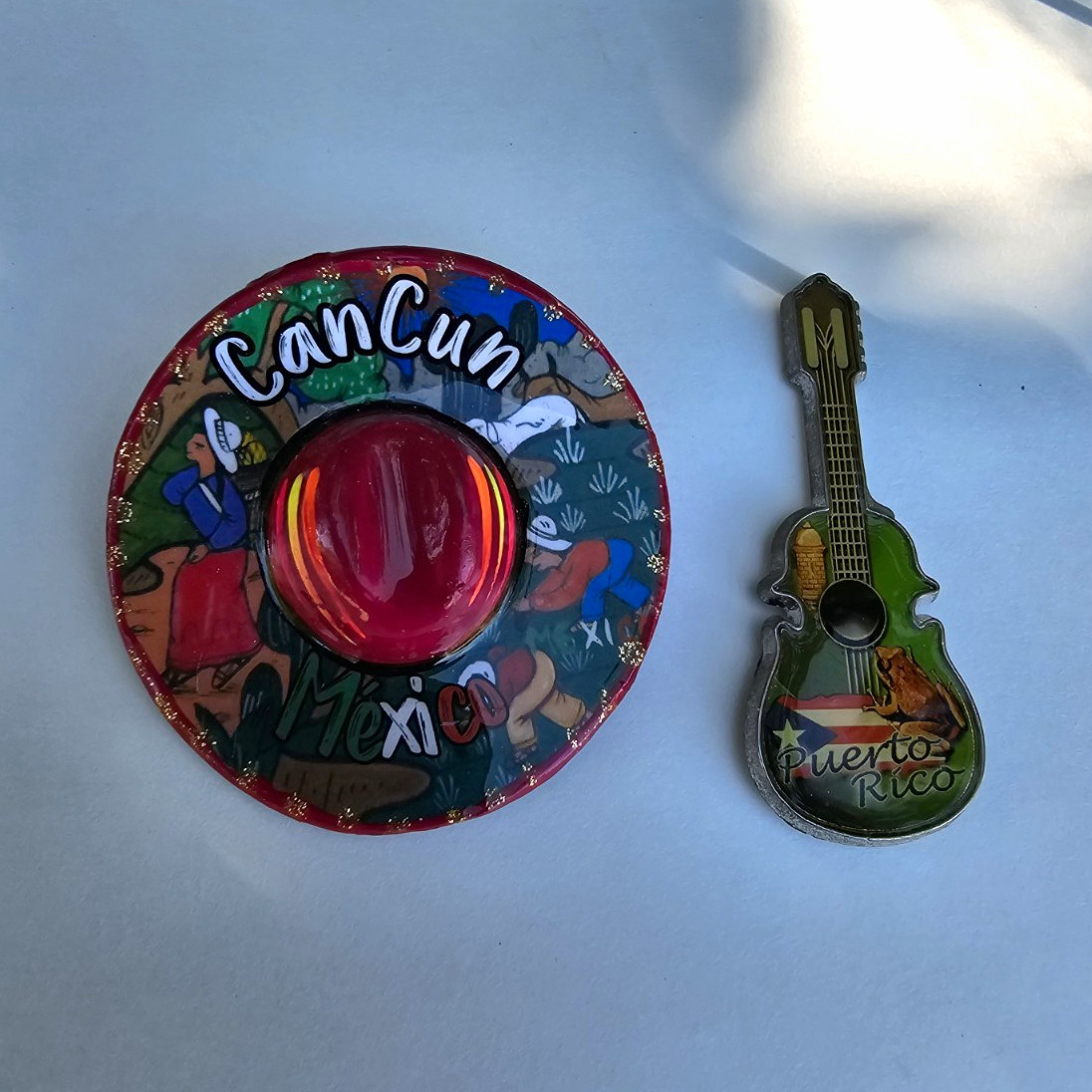 2pc Cancun Mexico & Guitar Souvenir Fridge Magnets, Multicolor Asymmetrical