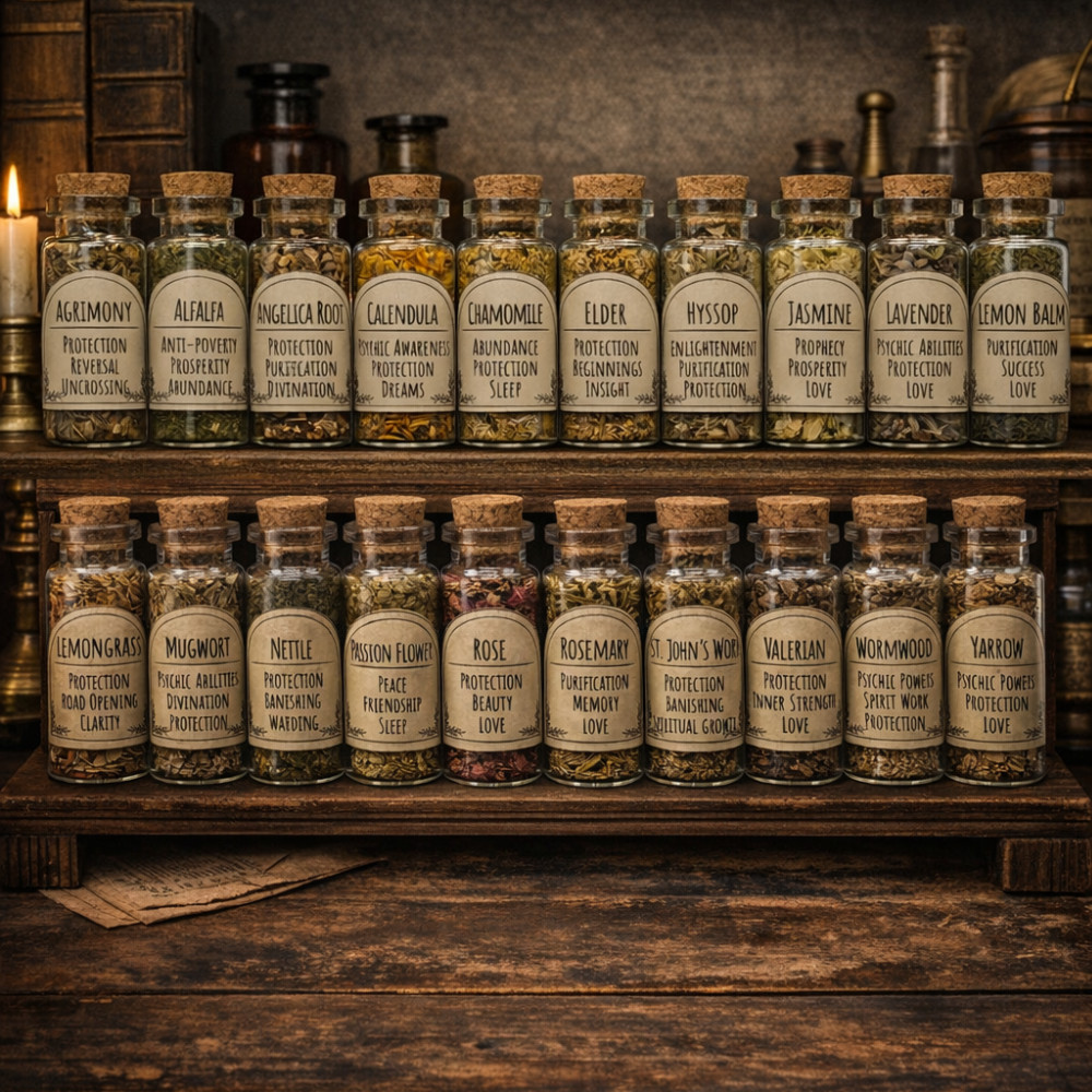 20 Herb Witchcraft Apothecary Set Ritual Botanicals Spell Jars Corked Glass Vial