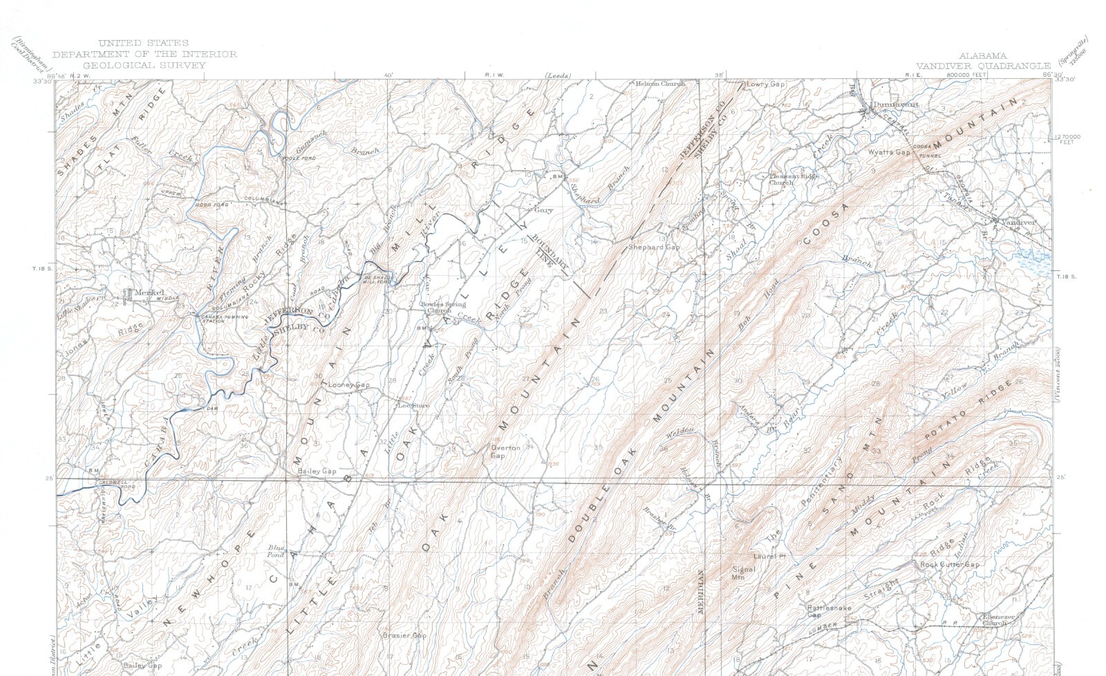Vandiver Quadrangle Alabama 1906 Topo Map USGS 15 Minute Topographic