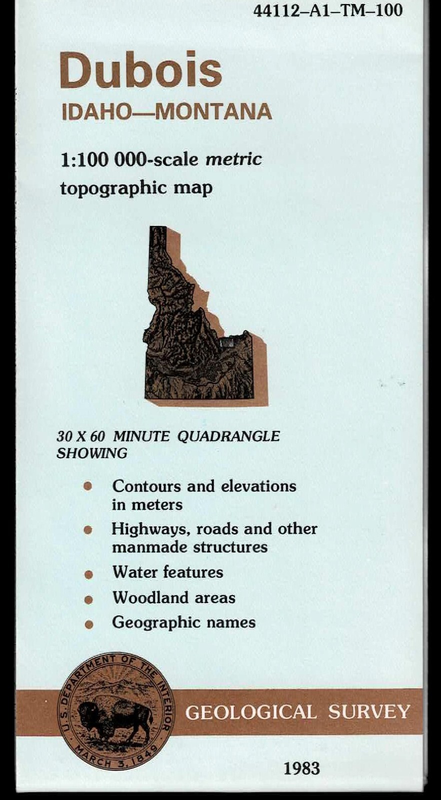 USGS Metric Topographic: Dubois, Idaho-Montana 1983 Topo Map USGS Metric Topographic: Dubois, Idaho-Montana 1983 Topo Map